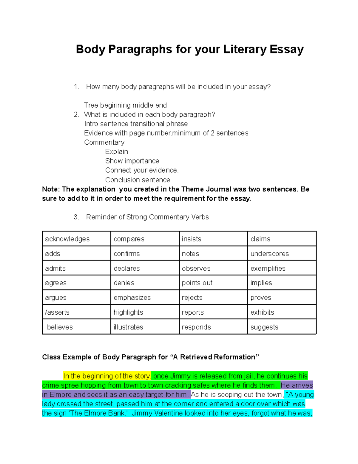Ian Locklear - Body Paragraphs Notes - Body Paragraphs for your ...