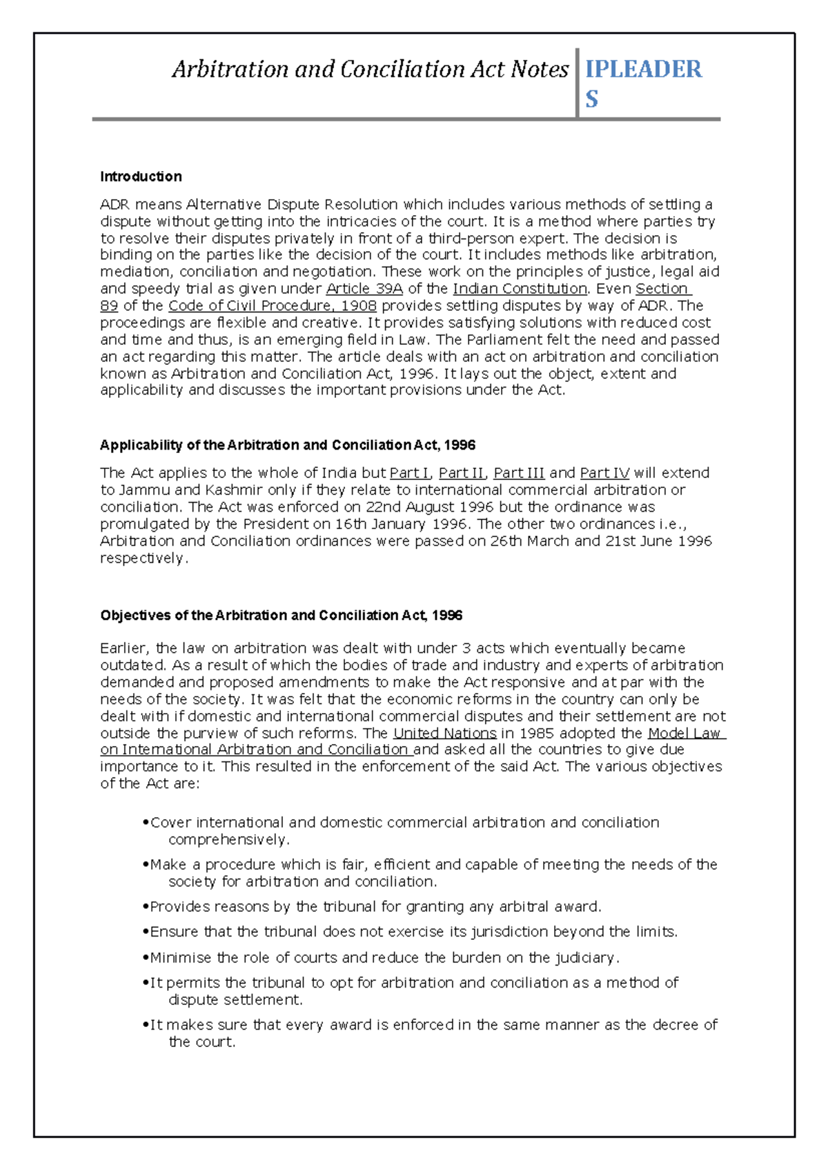 Arbitration and Conciliation Act 1996 - S Introduction ADR means ...