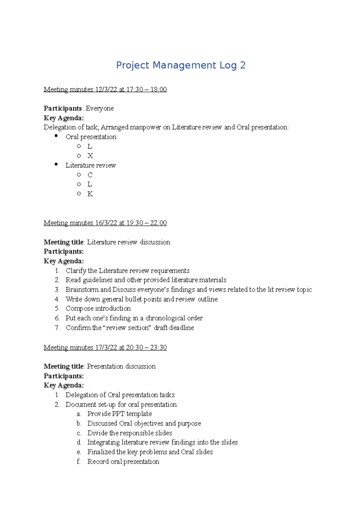 ID PM Log 2 - Project Management Log 2 - Project Management Log 2 ...