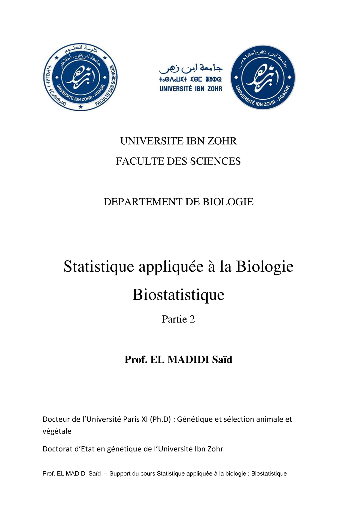 Statistique Statistics Part 2 2 Part 2 2 UNIVERSITE IBN ZOHR