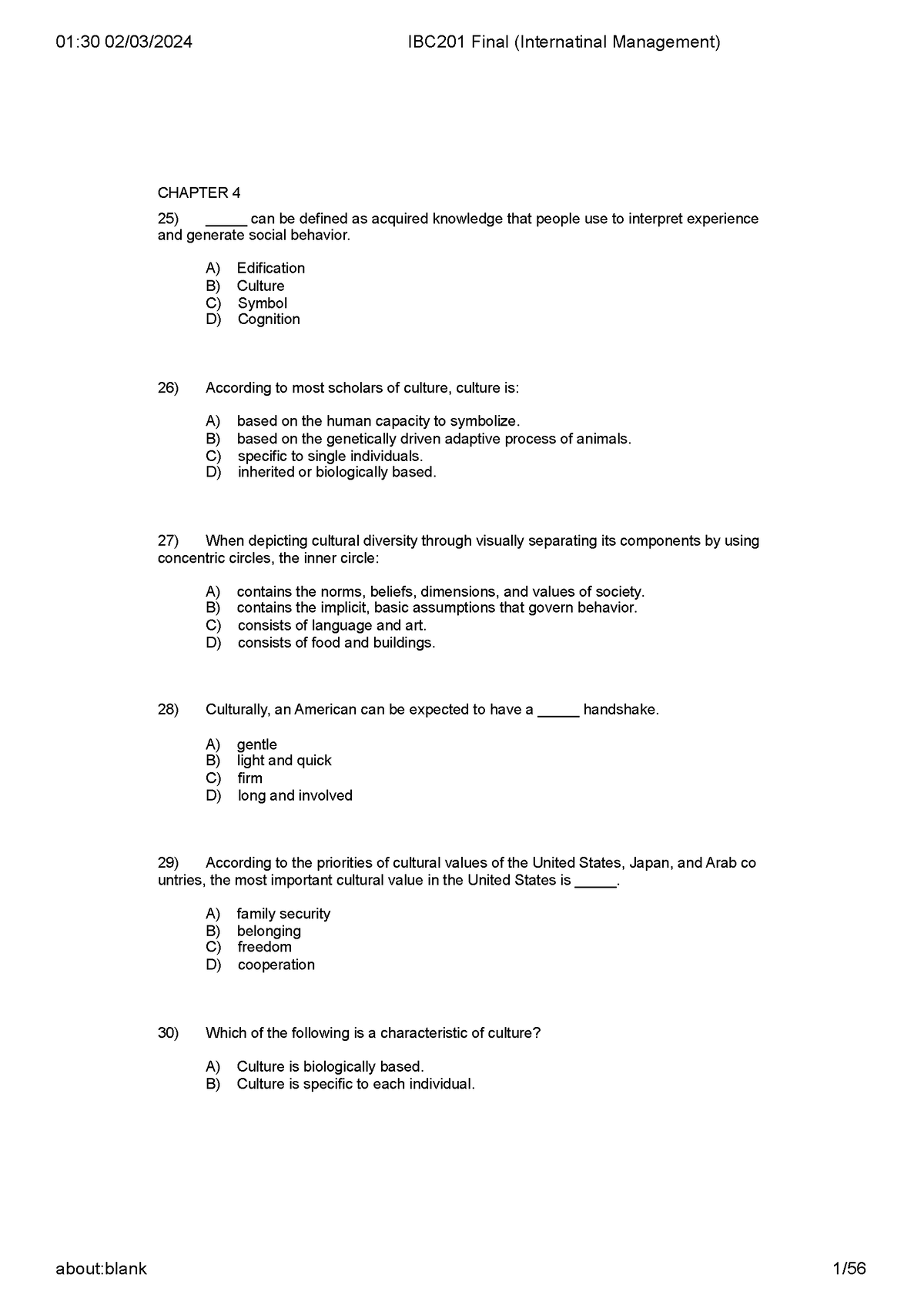 IBC201 Final (Internatinal Management) - CHAPTER 4 _____ Can Be Defined ...