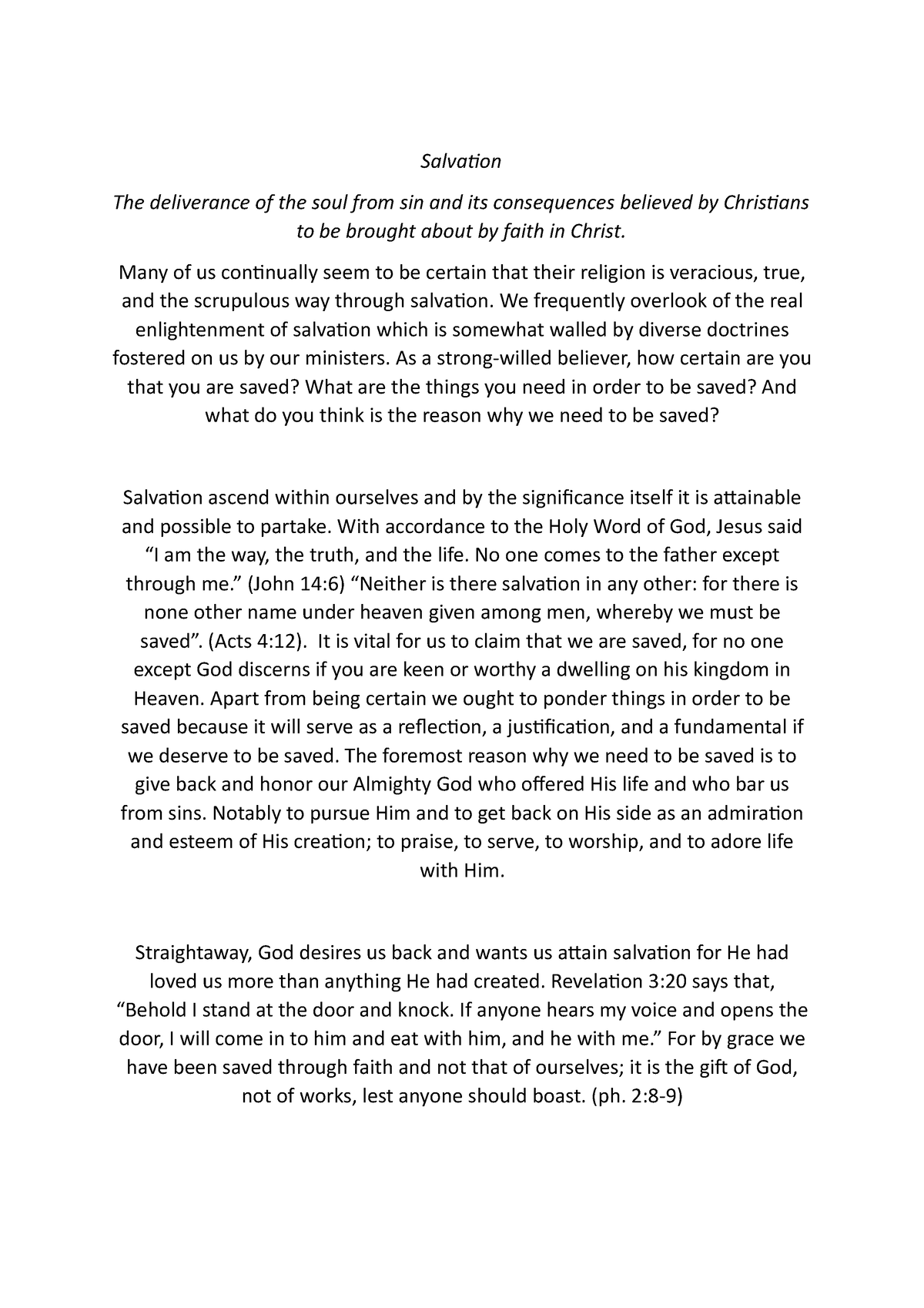 salvation reflection essay