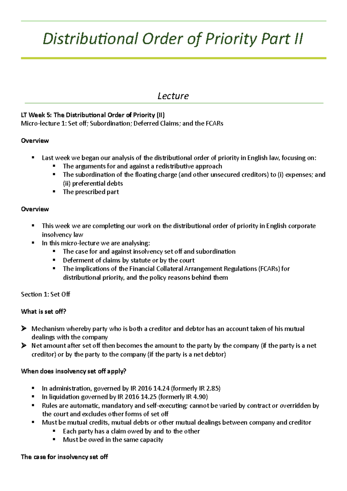 5. The Distributional Order of Priority II - . the sums due from one ...