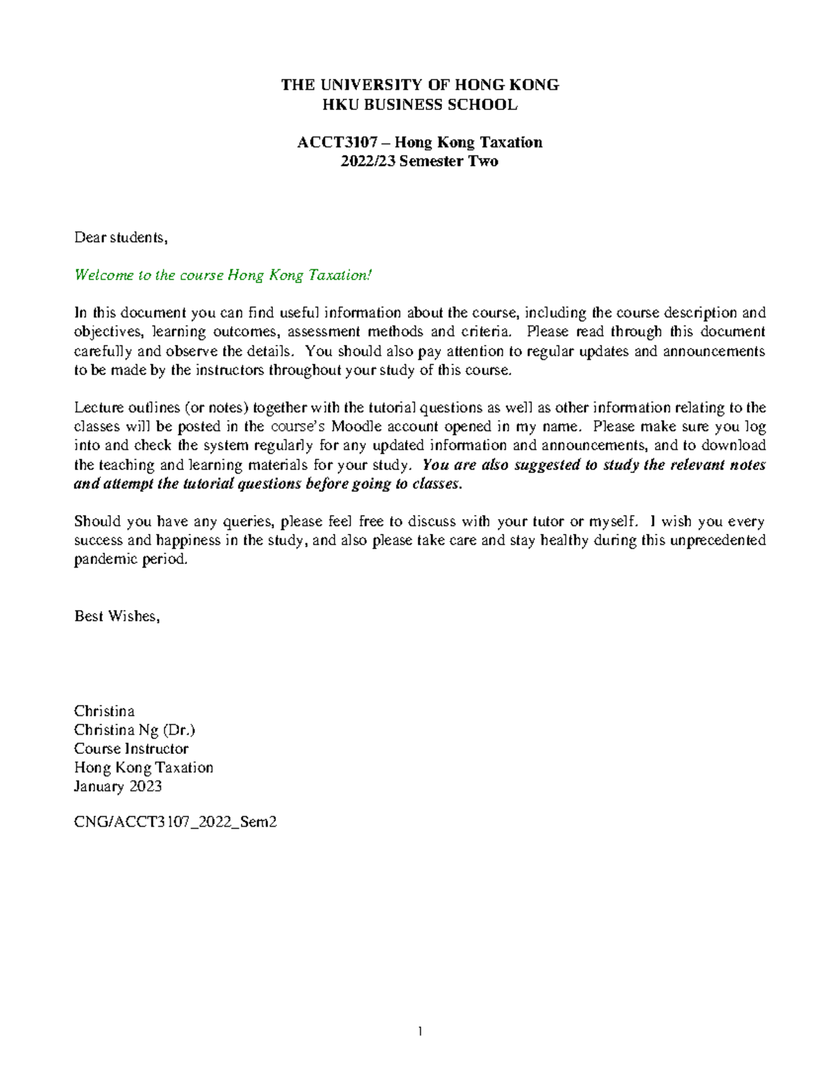 ACCT3107 Syllabus 2022 23 Sem2 THE UNIVERSITY OF HONG KONG HKU