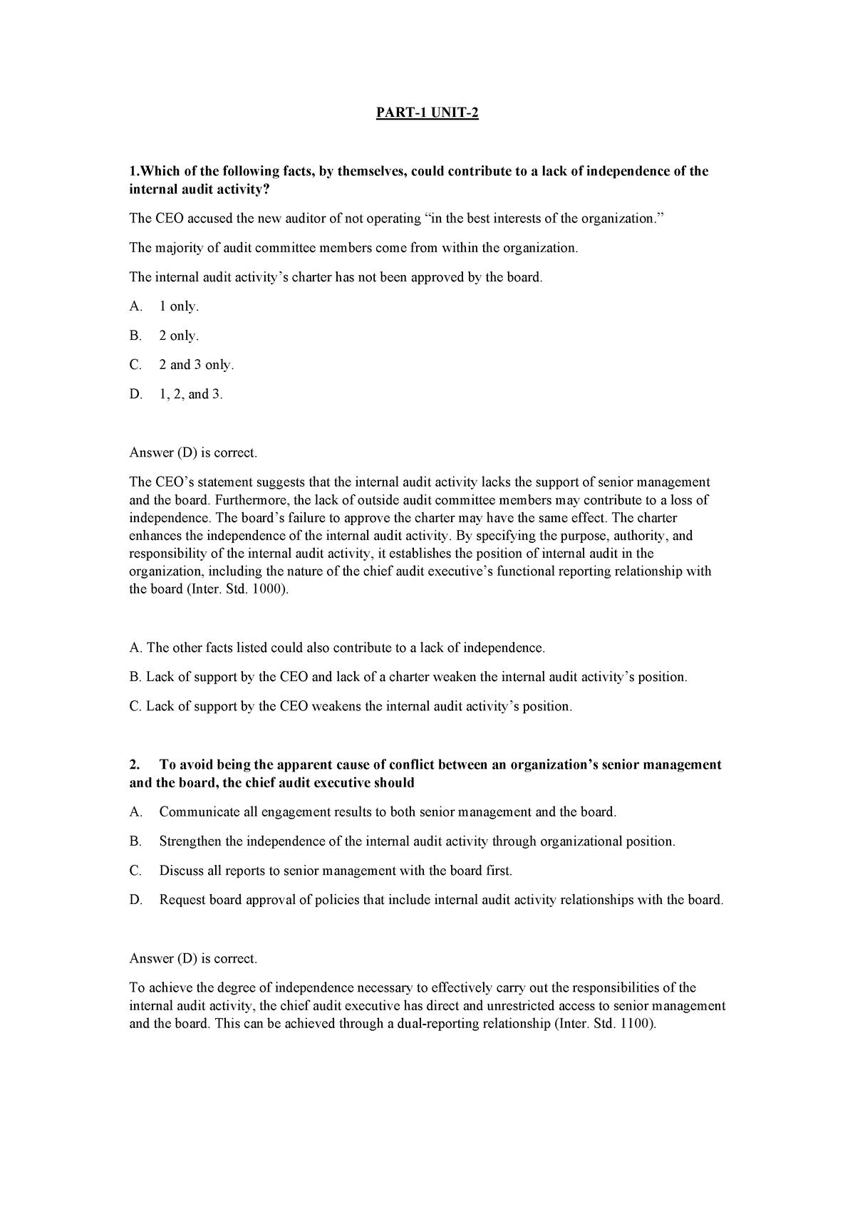 Part 1 Unit 2 Answer Key - PART-1 UNIT- 1. Which of the following facts ...