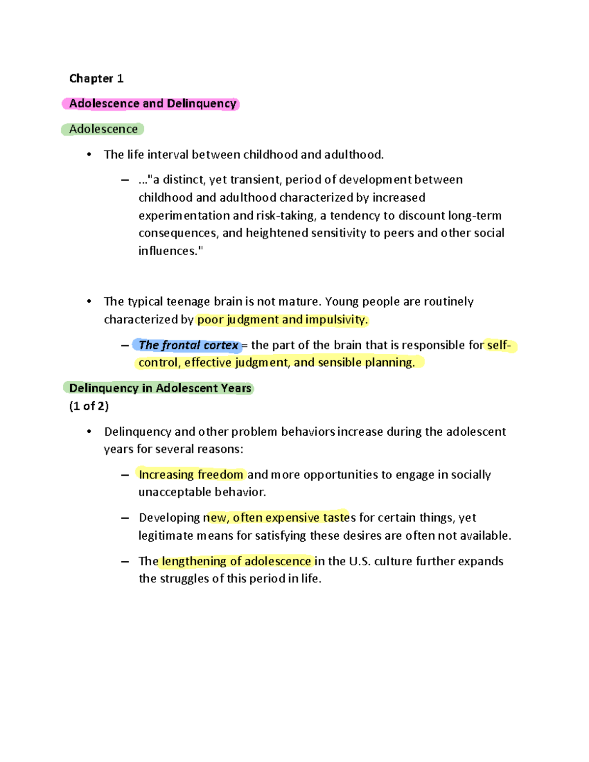 1. Adolescence and Delinquency - Chapter 1 Adolescence and Delinquency ...