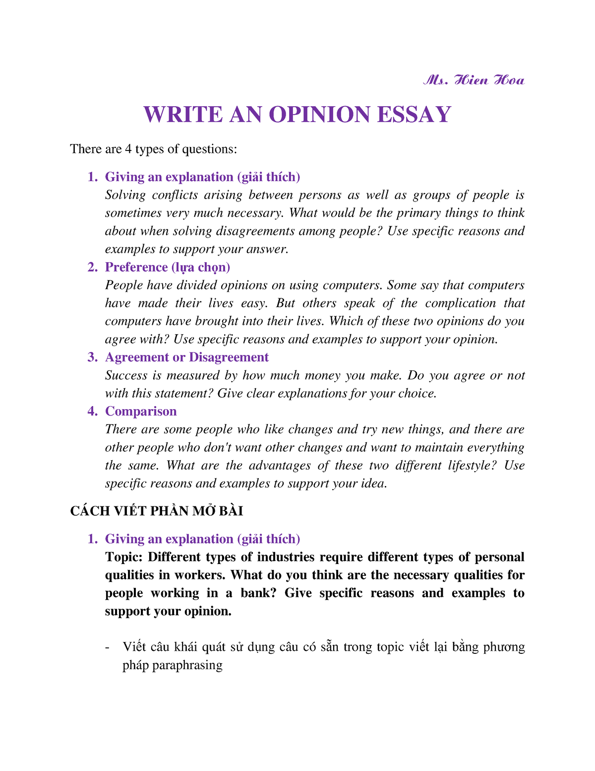 toeic writing opinion essay sample