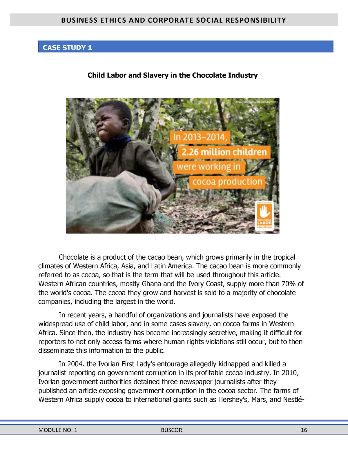 child labor and slavery in the chocolate industry case study