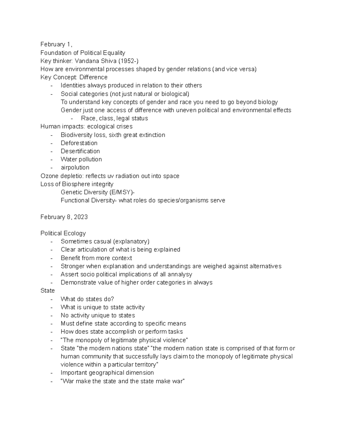 POL 223 notes - February 1, Foundation of Political Equality Key ...