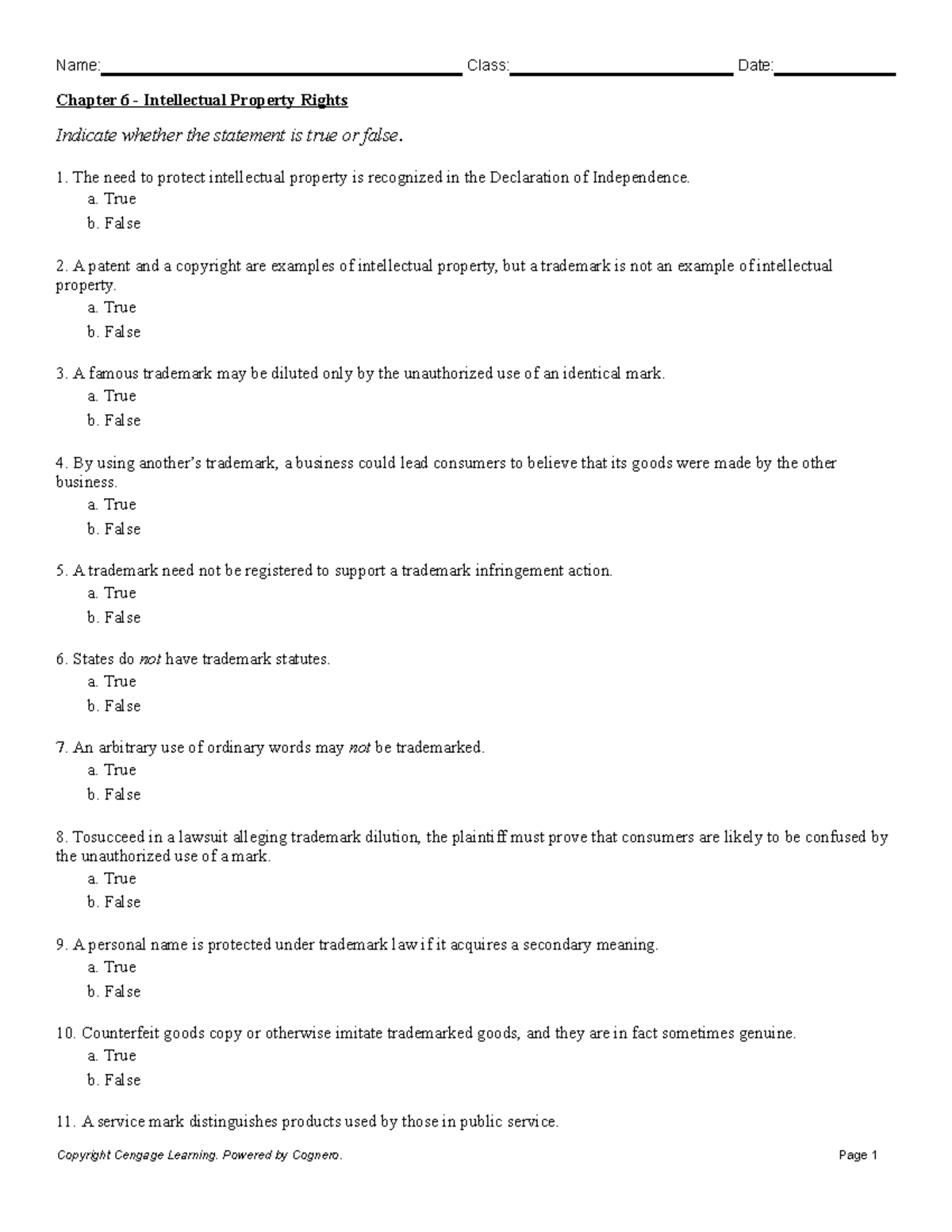 TestBankCh6 Intellectual Property Chapter 6 Intellectual