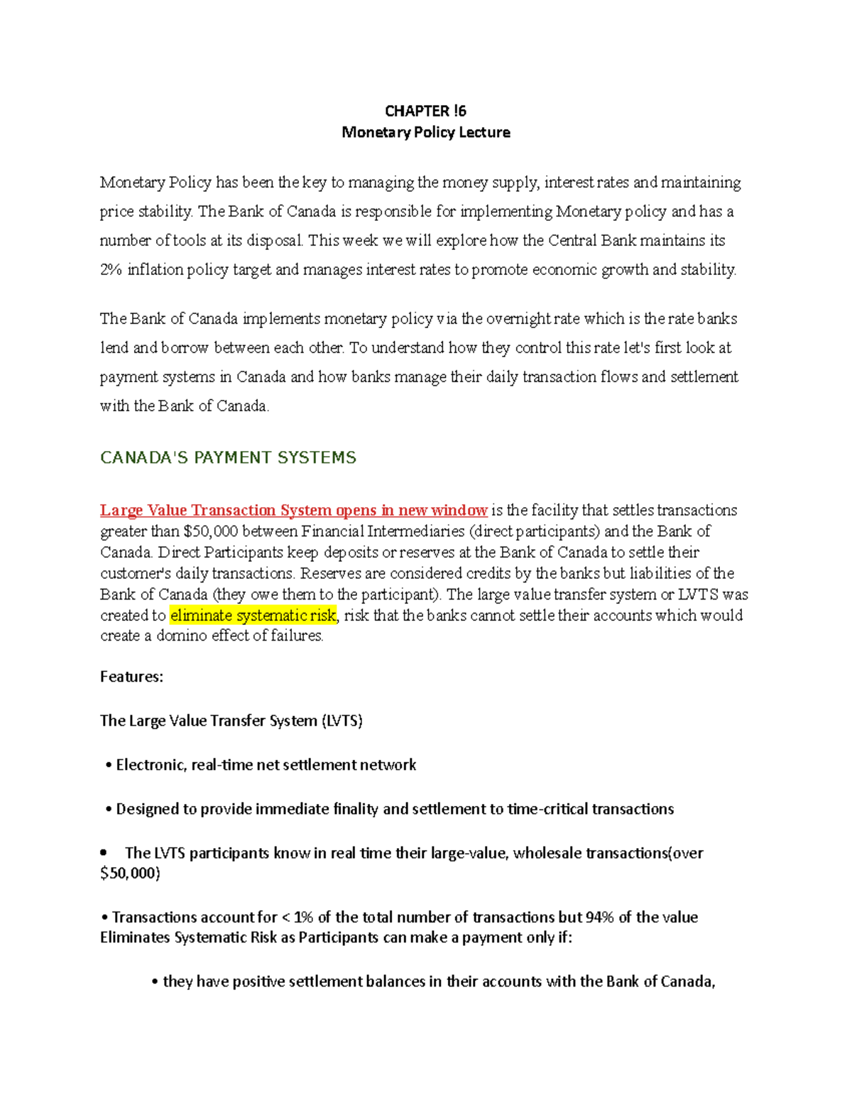 Chapter 16) - Lecture notes 14 - CHAPTER! Monetary Policy Lecture ...