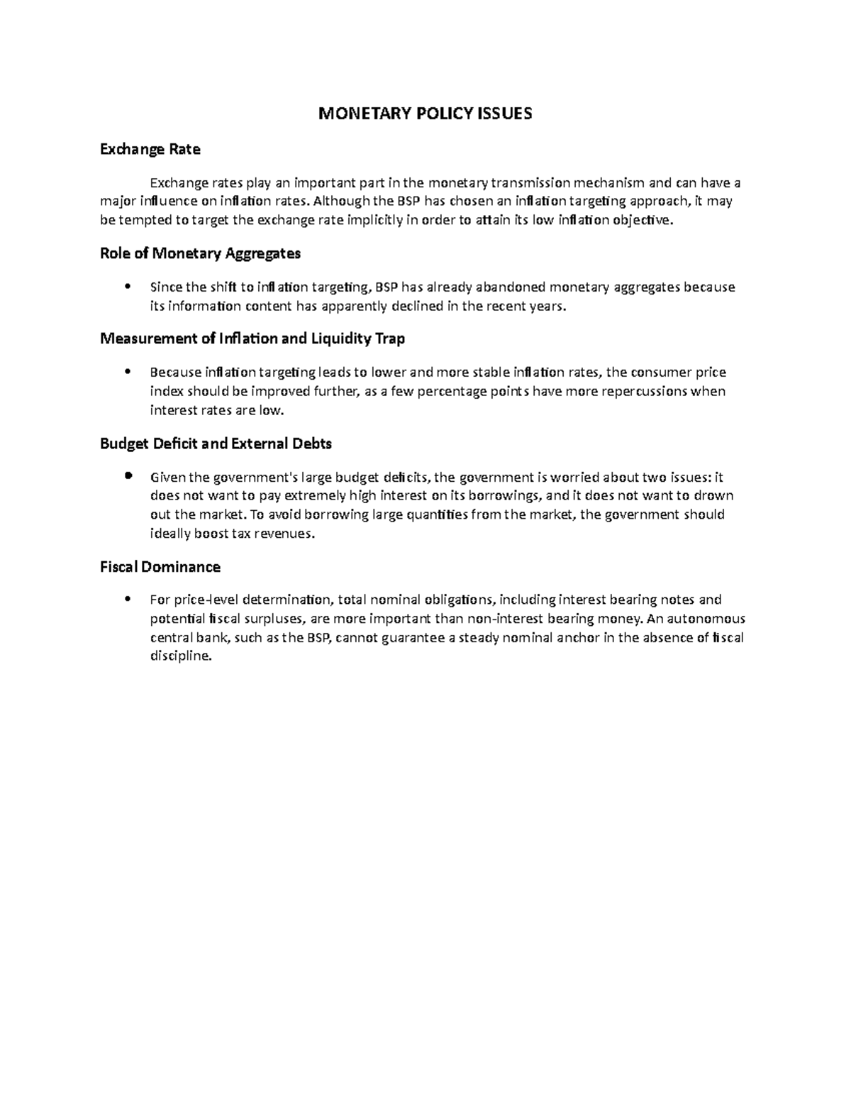 Monetary Policy Issues - MONETARY POLICY ISSUES Exchange Rate Exchange ...