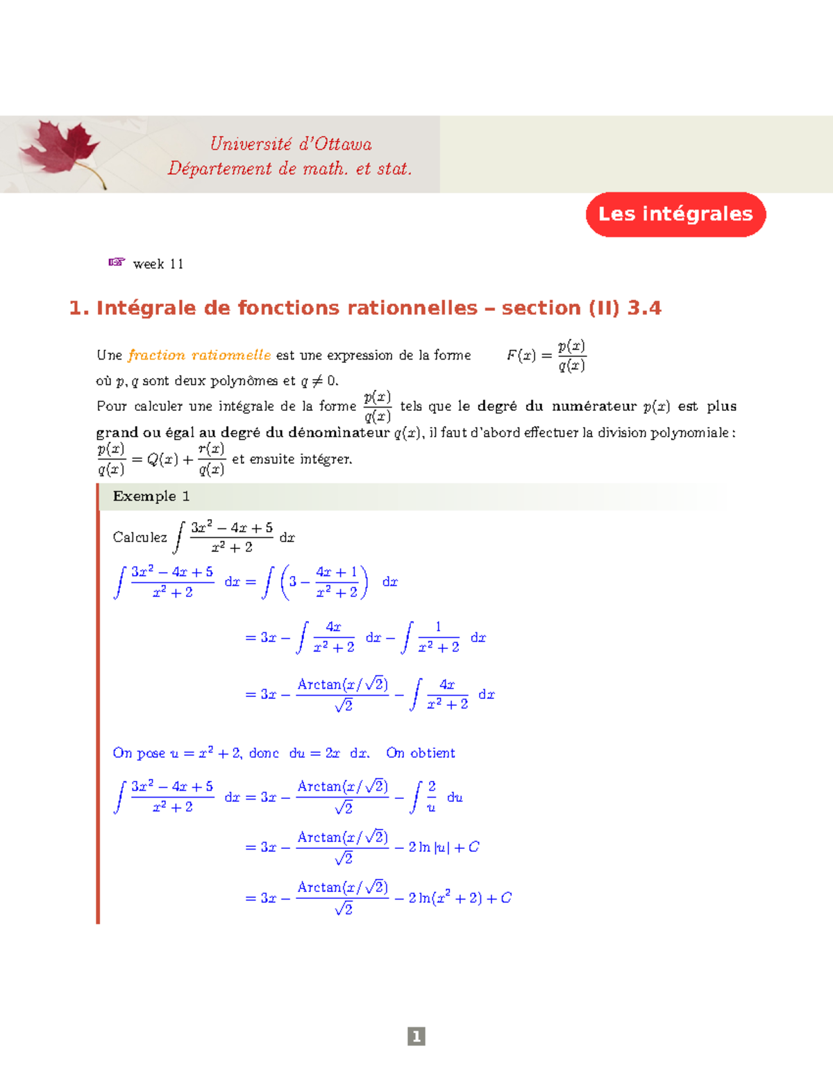 Int frac - Cours - Les intégrales Université d’Ottawa Département de ...