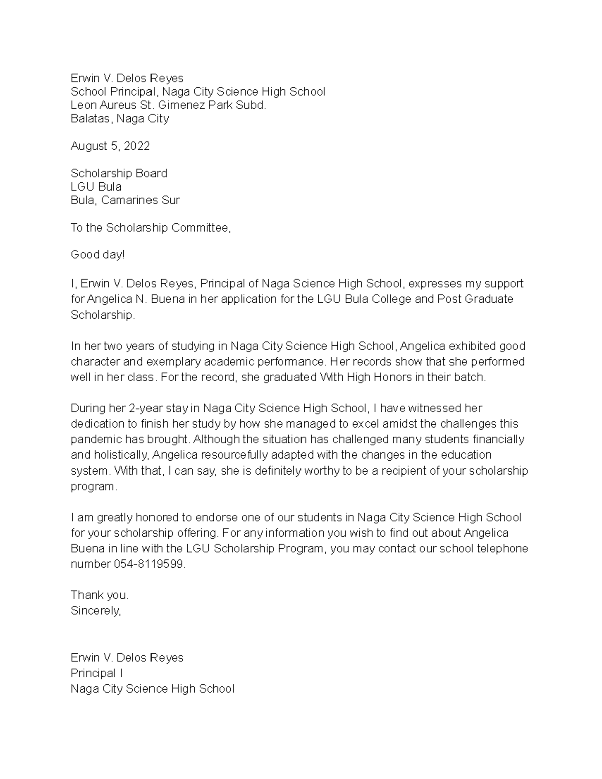 Recommendation-Letter - Erwin V. Delos Reyes School Principal, Naga ...