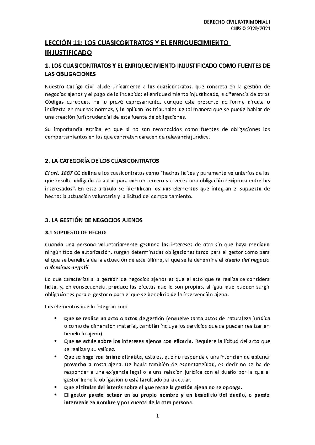 Lección 11 Los Cuasicontratos Y El Enriquecimiento Injustificado ...