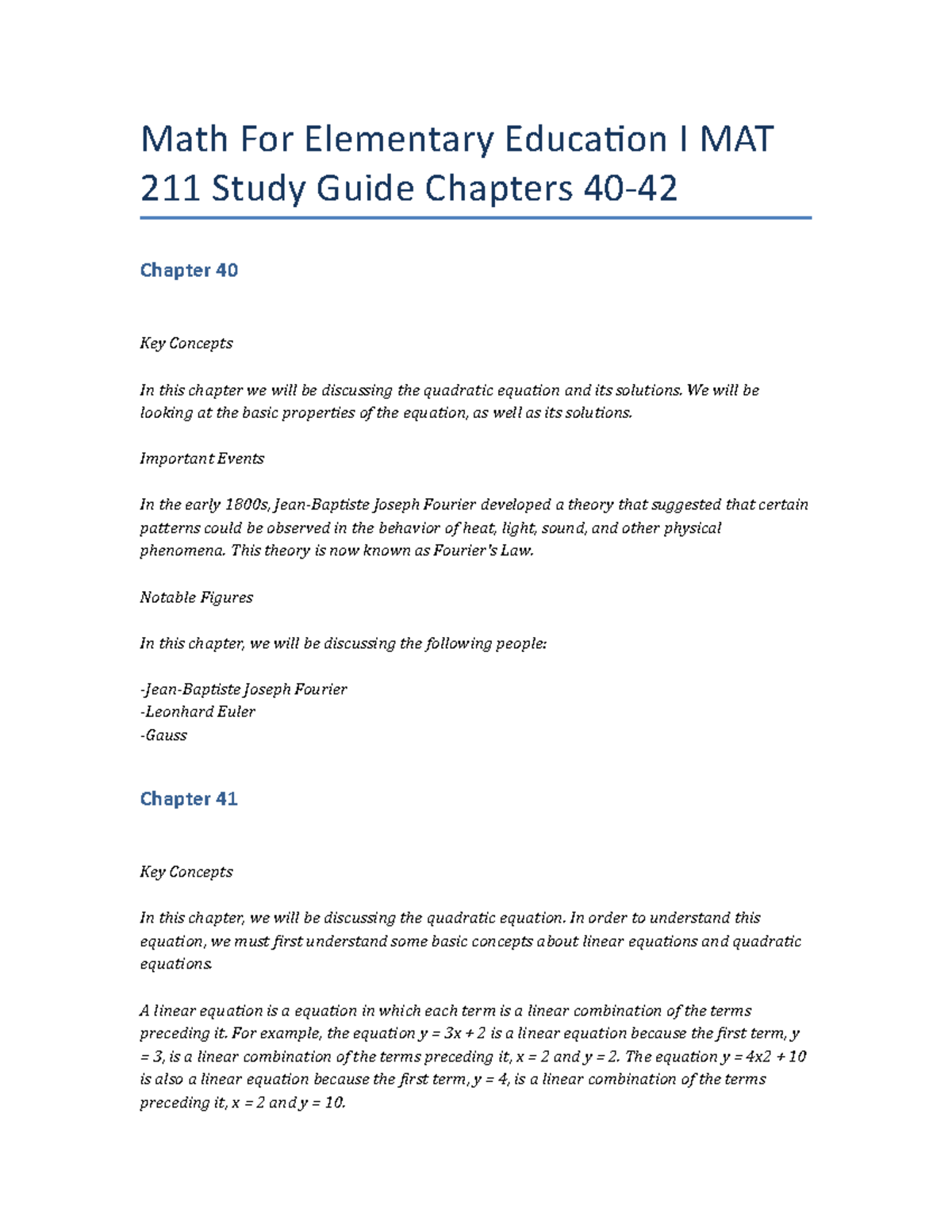 Math For Elementary Education I MAT 211 Study Guide Chapters 40-42 - We ...