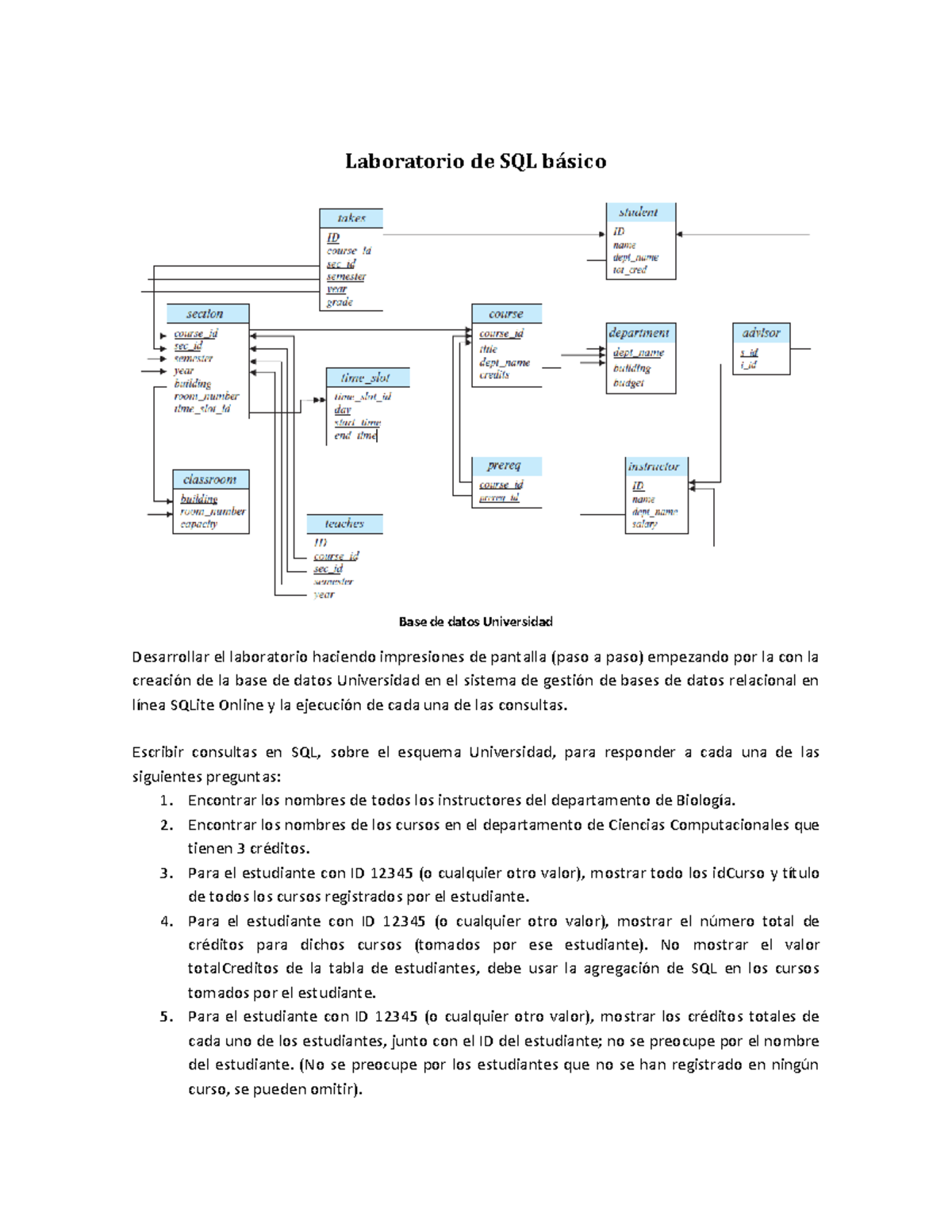 Laboratorio de SQL básico - Laboratorio de SQL básico Base de datos ...