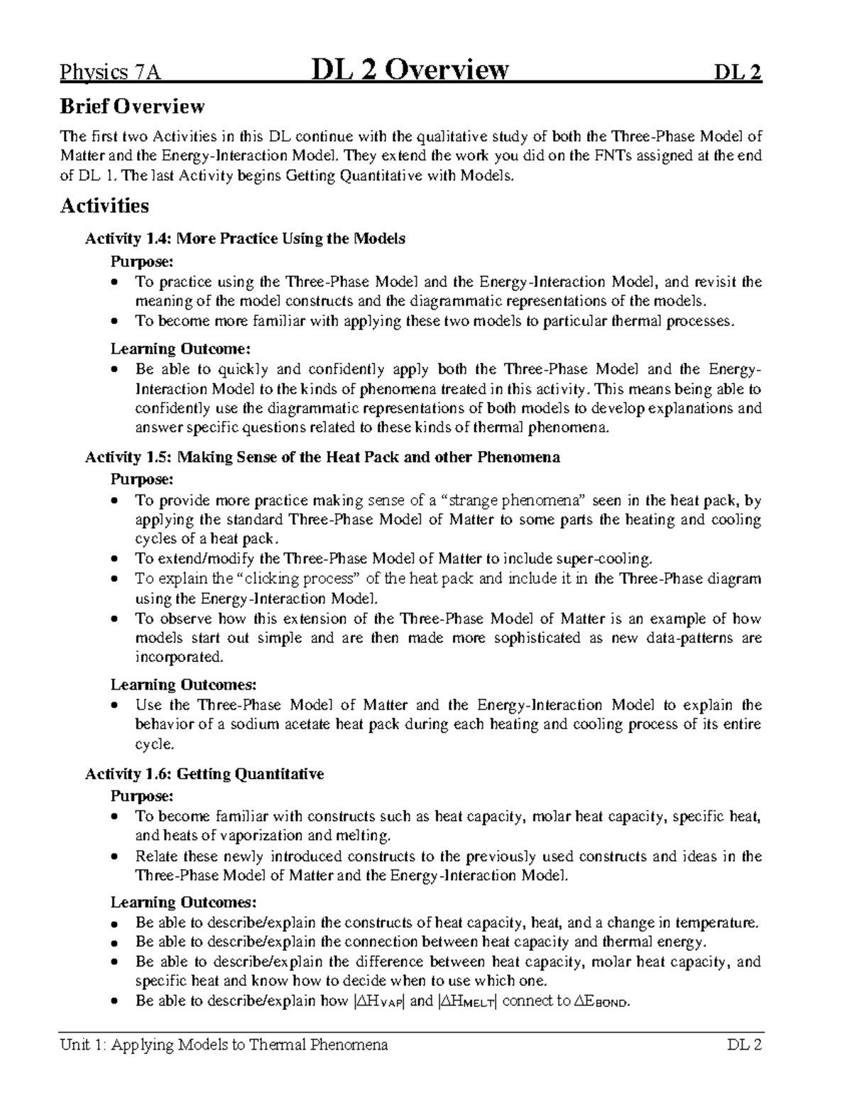 7A-DL2 - Assignment DL#2 - Physics 7A DL 2 Overview DL 2 Brief Overview ...