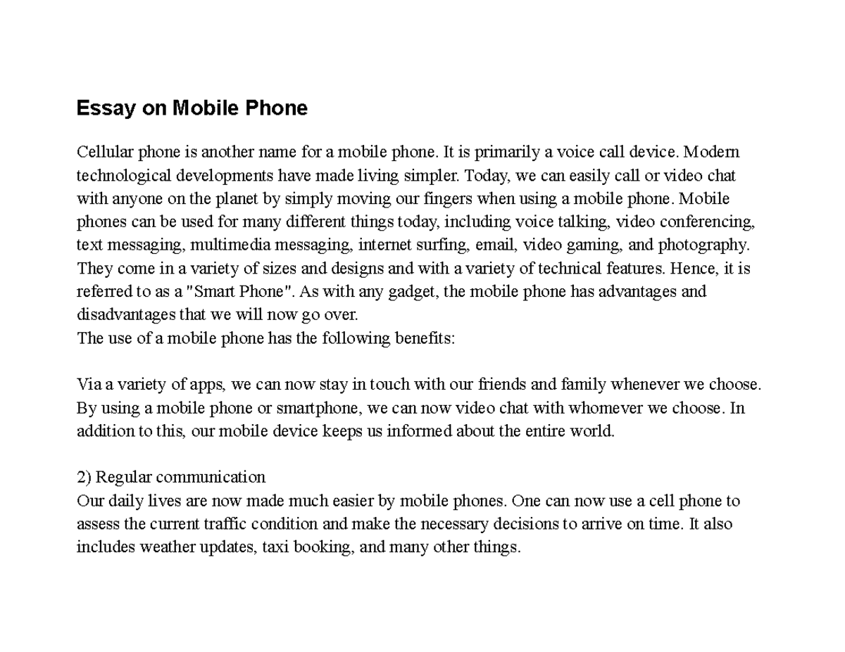 essay on mobile phone for 2nd year