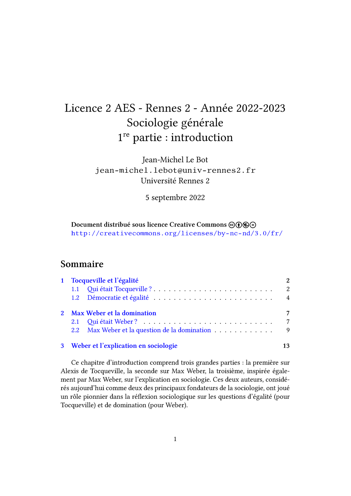 Cours - Licence 2 AES - Rennes 2 - Année 2022- Sociologie générale 1ʳᵉ ...