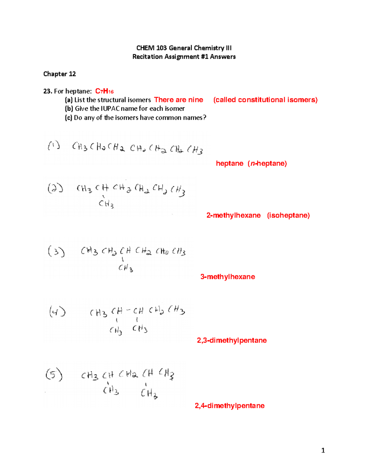 Chem 103 Recitation Week 1 - CHEM 103 General Chemistry III Recitation ...