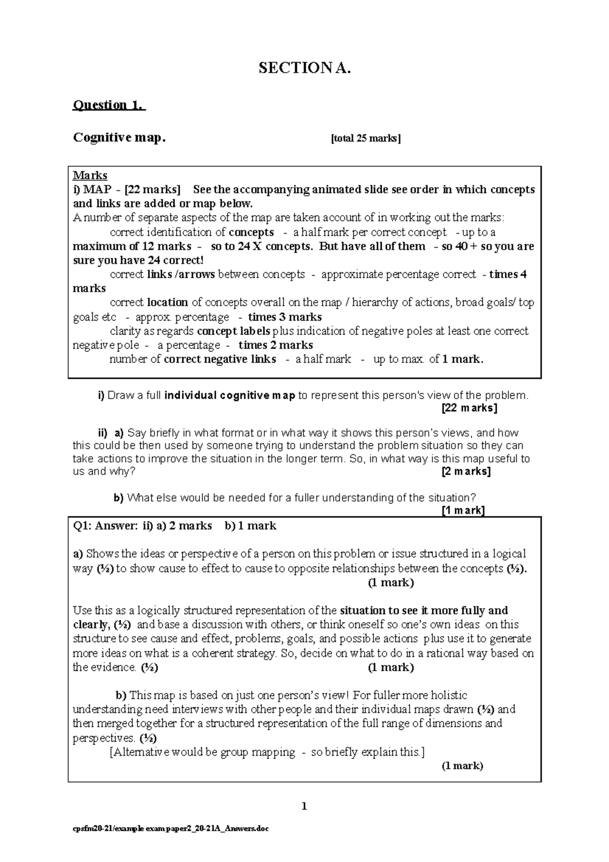 Example Exam Paper 2 20-21 Answers ii - SECTION A. Question 1 ...