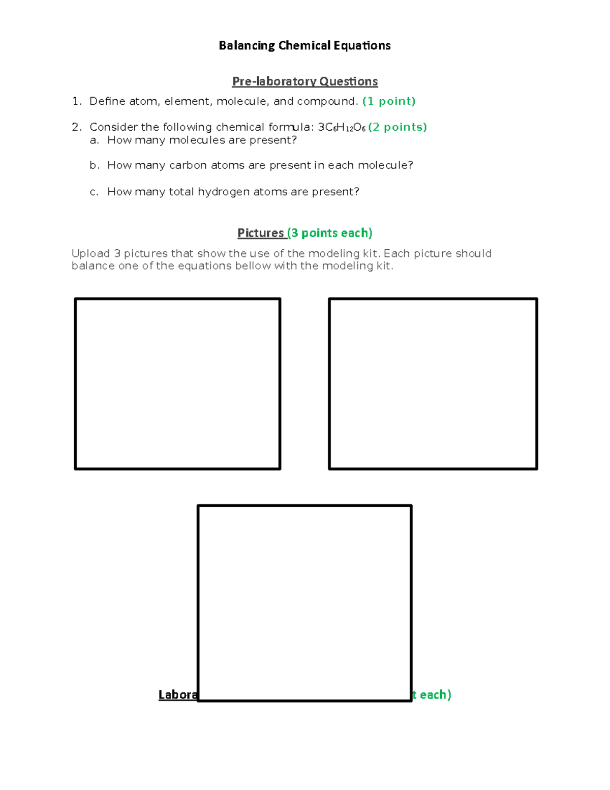Balaning Equations Lab Report Balancing Chemical Equations Pre