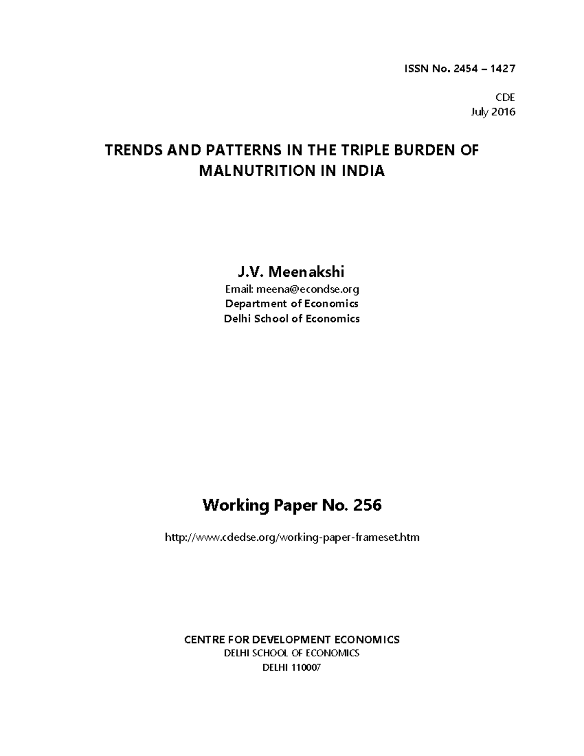 Malnutrition in india - pdf - ISSN No. 2454 – 1427 CDE July 2016 TRENDS ...
