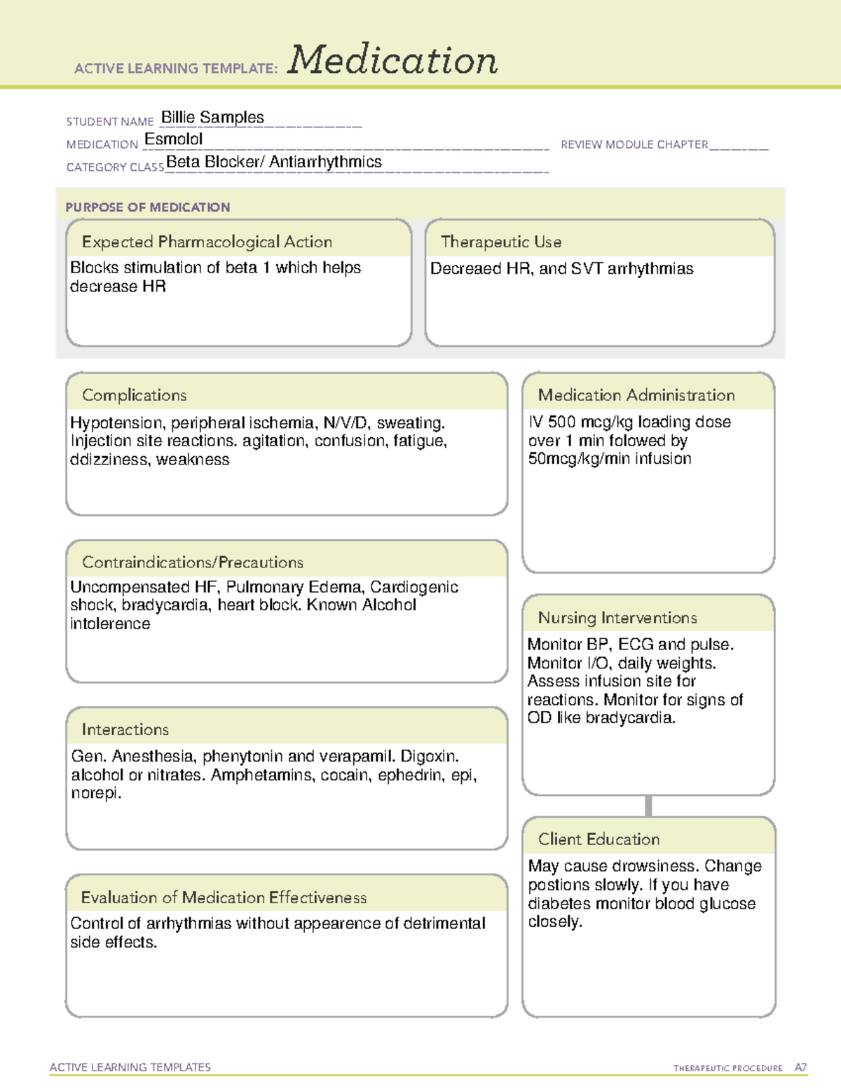 Active Learning Template medication Esmolol - ACTIVE LEARNING TEMPLATES ...