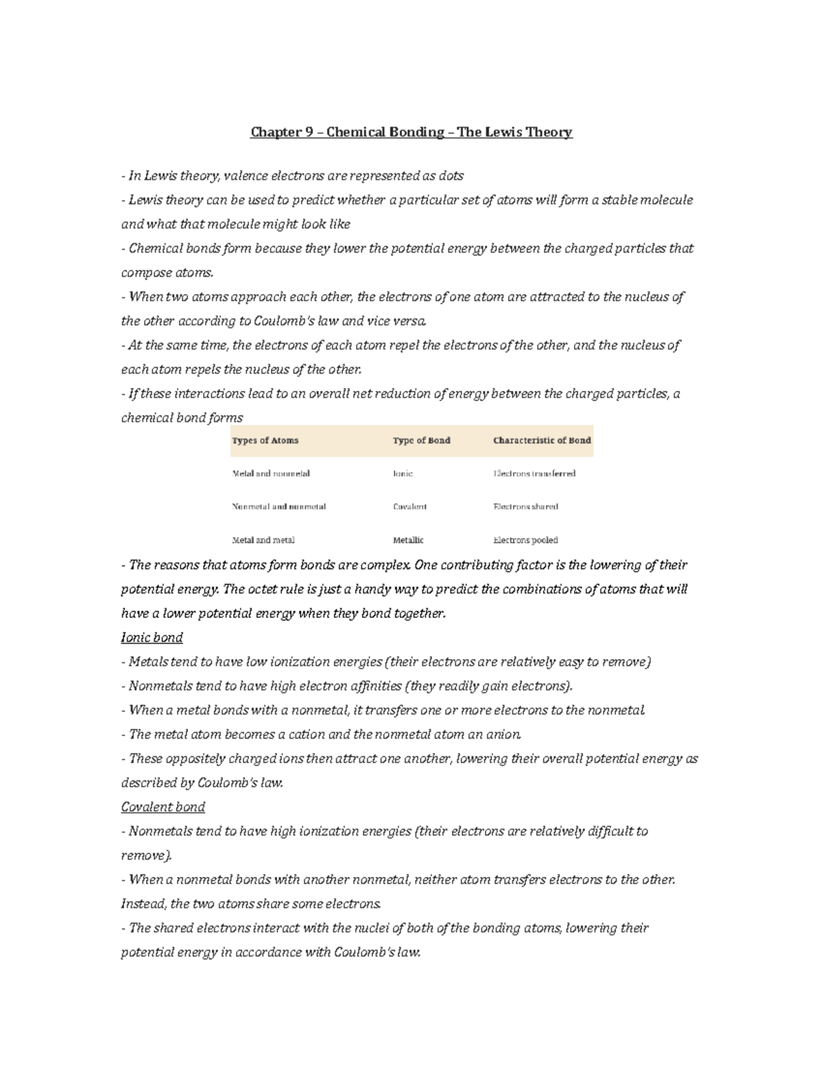 Chapter 9 - Chapter 9 – Chemical Bonding – The Lewis Theory In Lewis ...