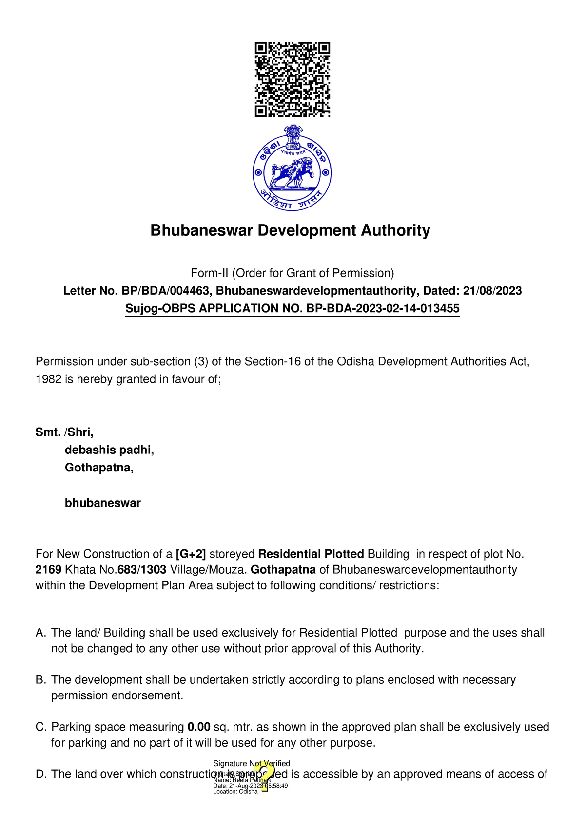 1692597359162 Buildingpermit Signed - A. B. C. D. Bhubaneswar ...