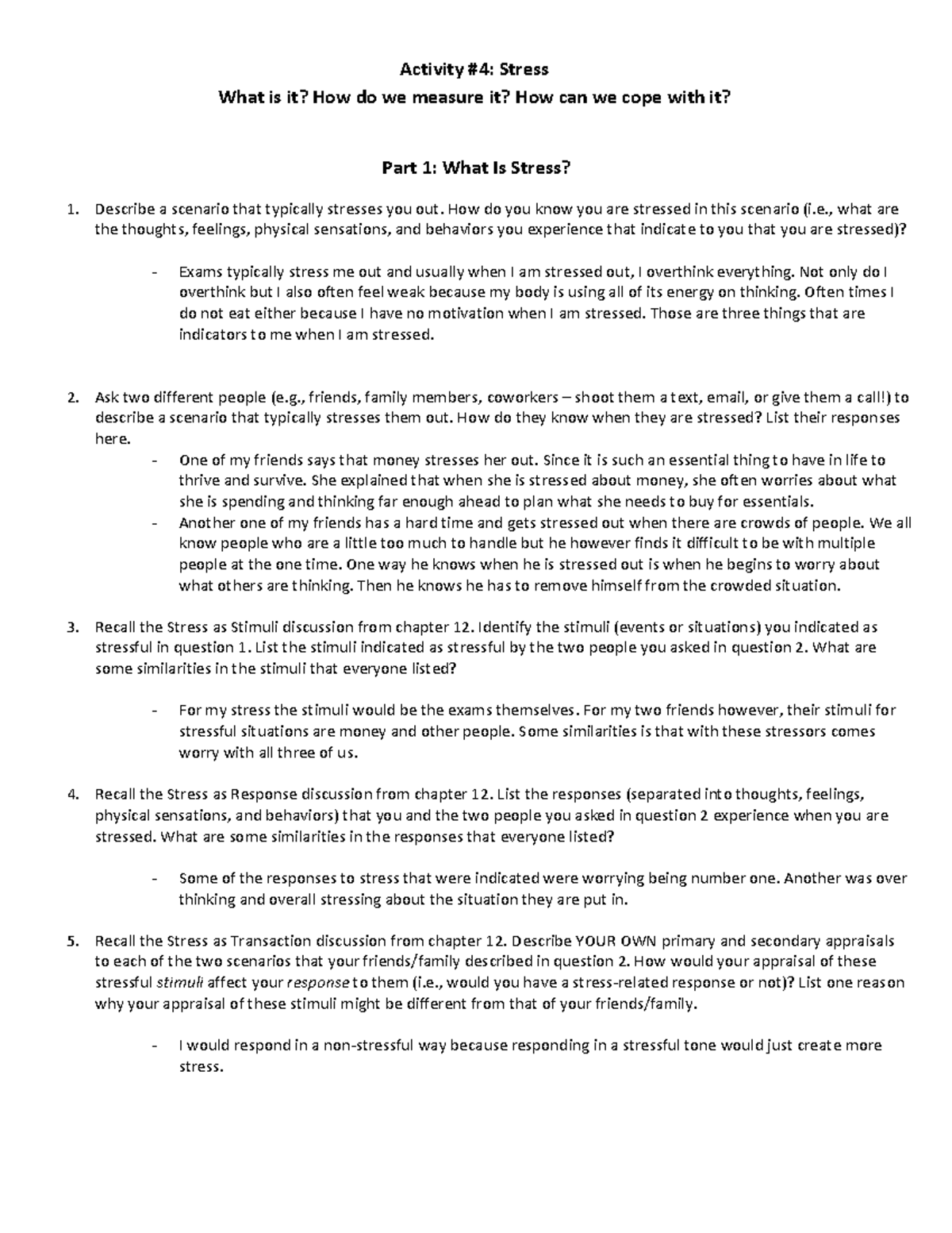 Chapter 12 Activity - Activity #4: Stress What Is It? How Do We Measure ...