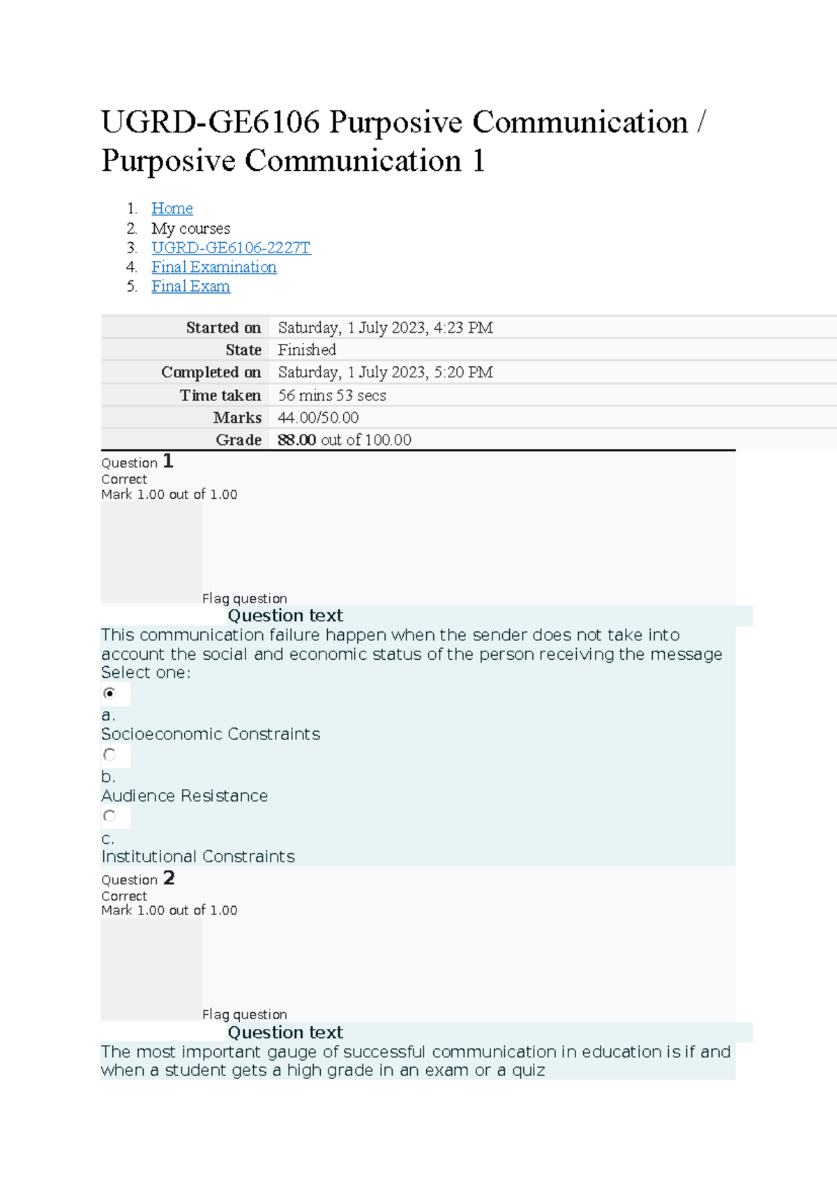 Final EXAM - Purposive - UGRD-GE6106 Purposive Communication ...