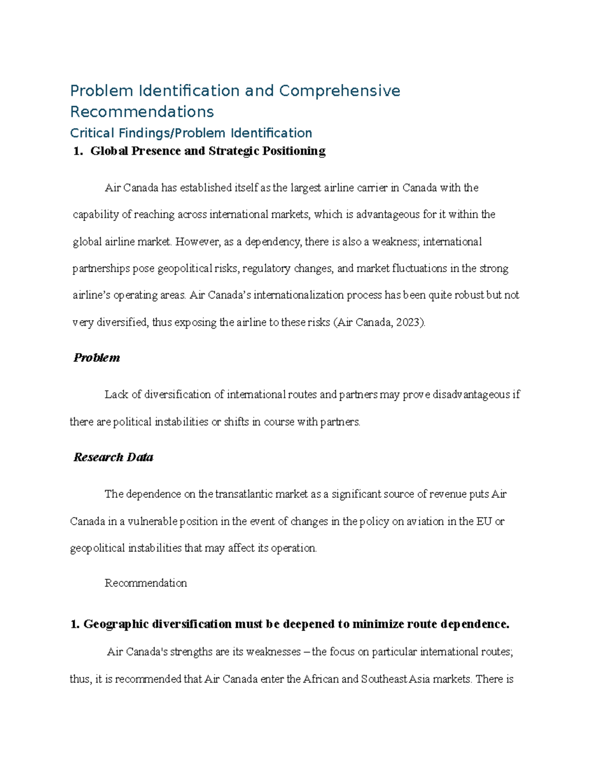 Presentation - Problem Identification and Comprehensive Recommendations ...