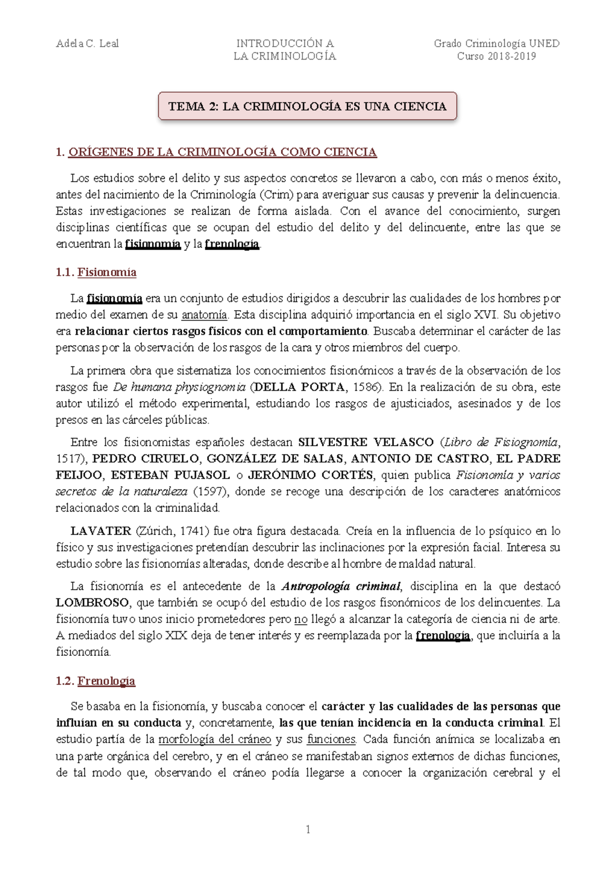TEMA 2 - Apuntes 1 - LA CRIMINOLOGÍA Curso 2018- TEMA 2: LA ...