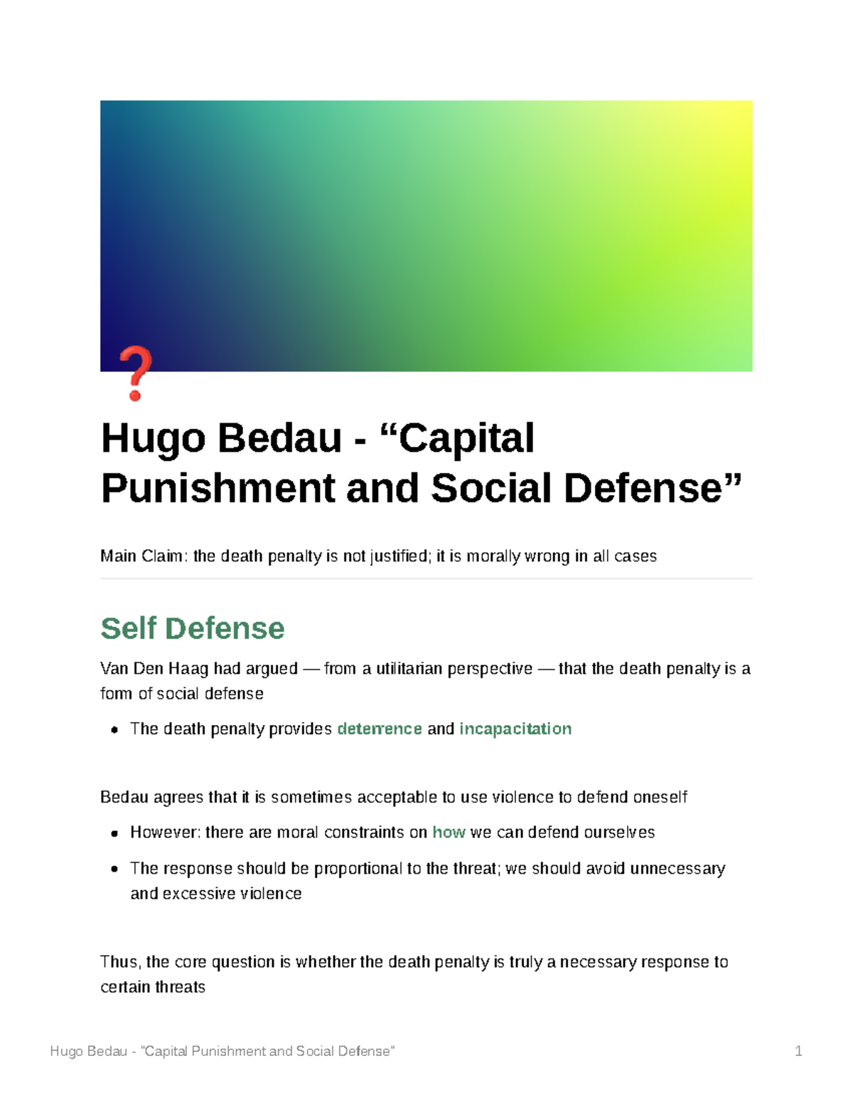 Hugo Bedau Capital Punishment And Social Defense Hugo Bedau “capital Punishment And Social 1376