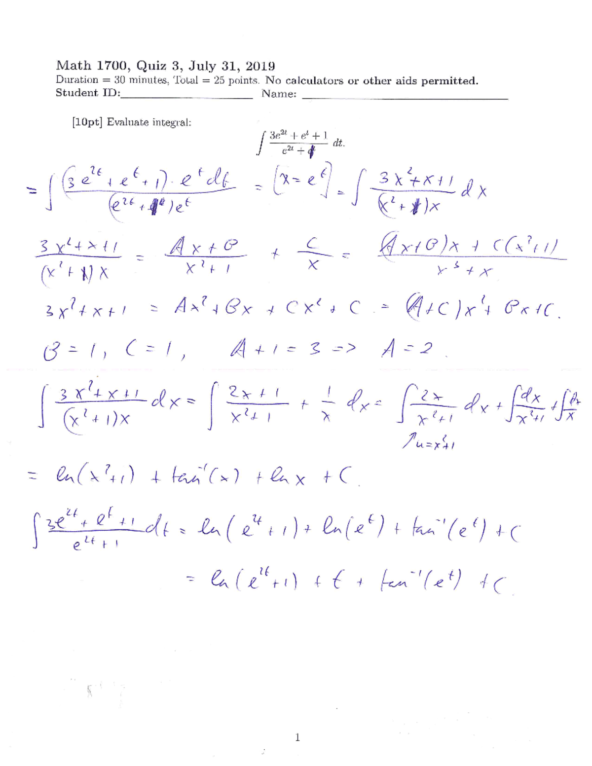 Q3s - Quiz solutions - MATH 1700 - Math 1700, Quiz 3, July 31, 2019 ...
