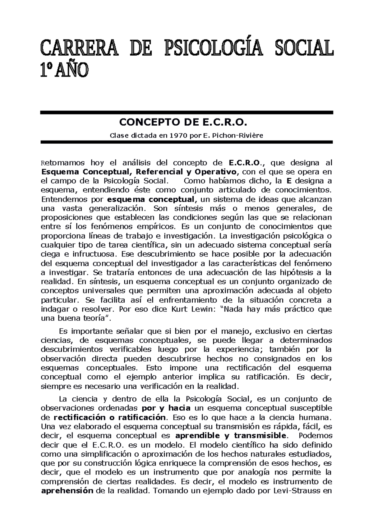 ECRO - ECRO - CONCEPTO DE E.C.R. Clase dictada en 1970 por E. Pichon ...