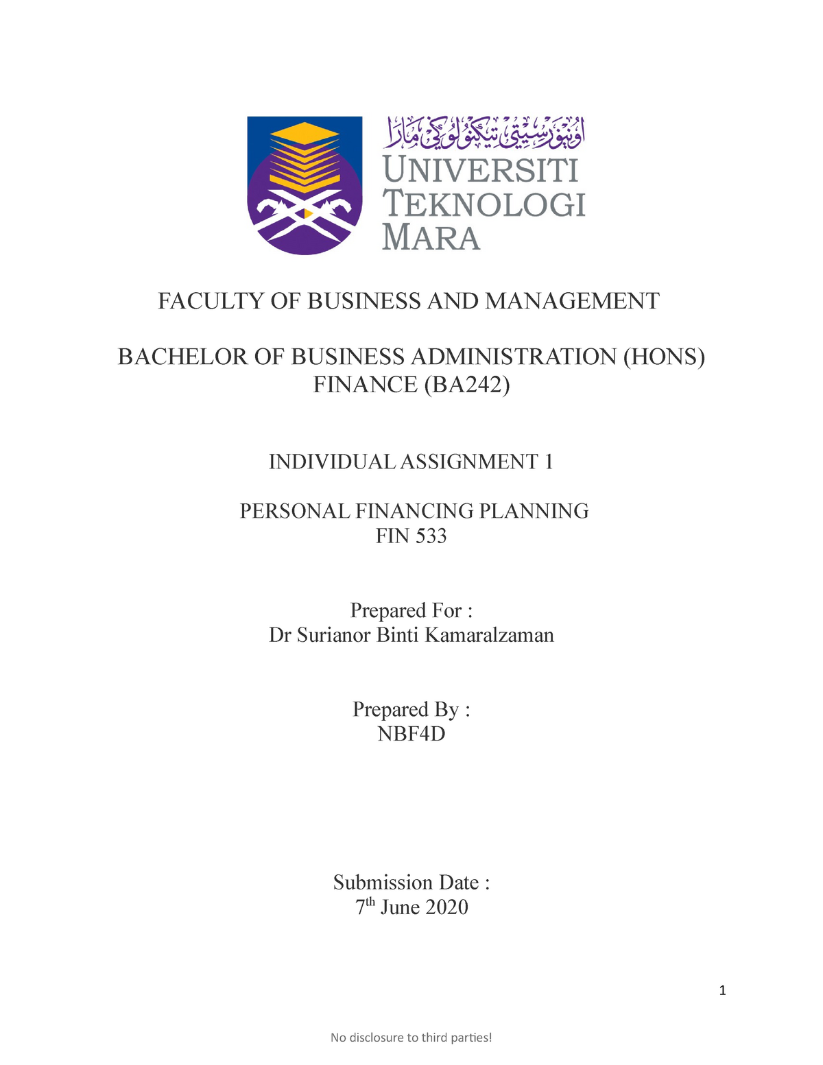 bachelor of business assignment