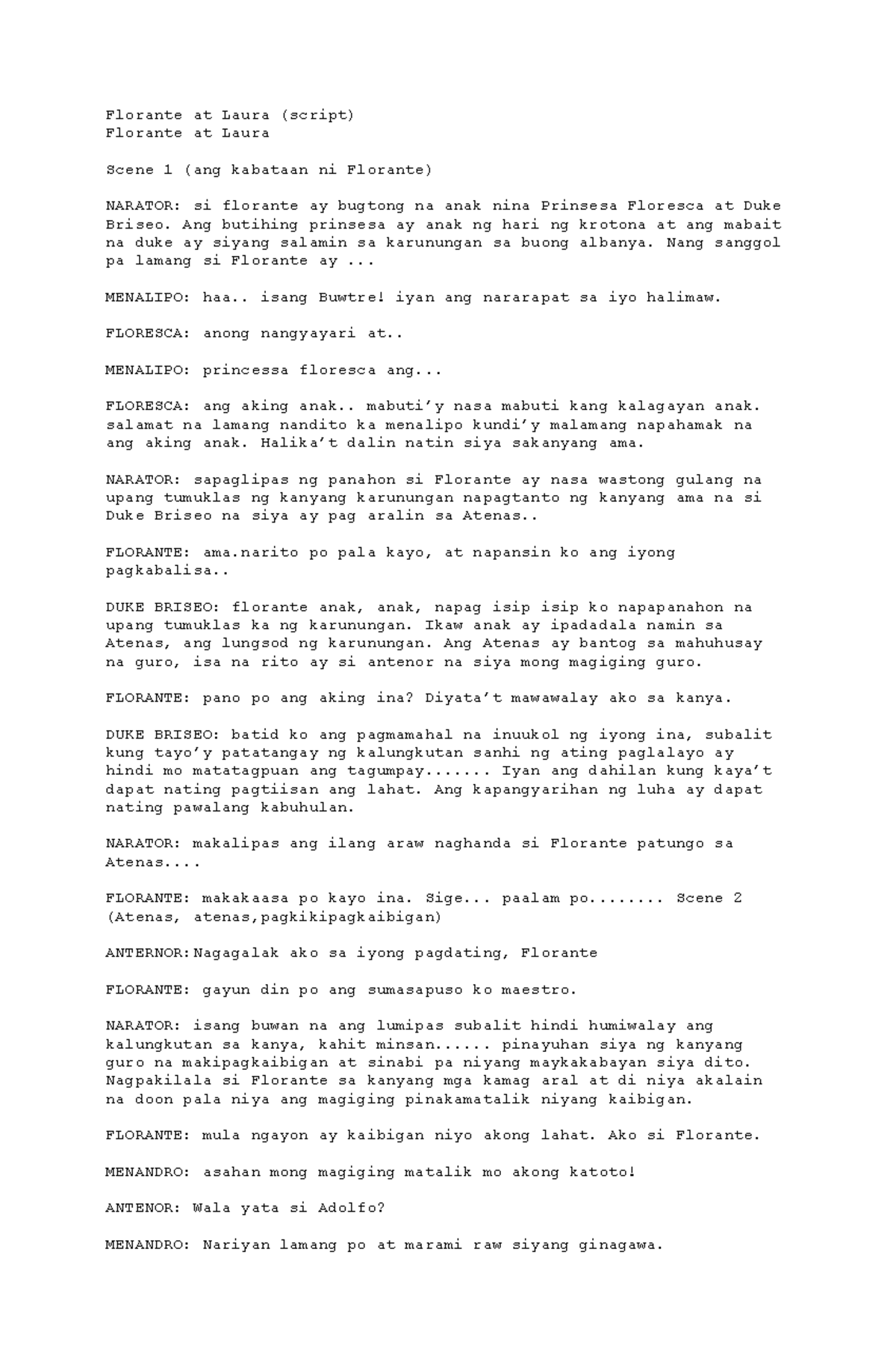 Florante At Laura Script Edited - Florante At Laura (script) Florante ...