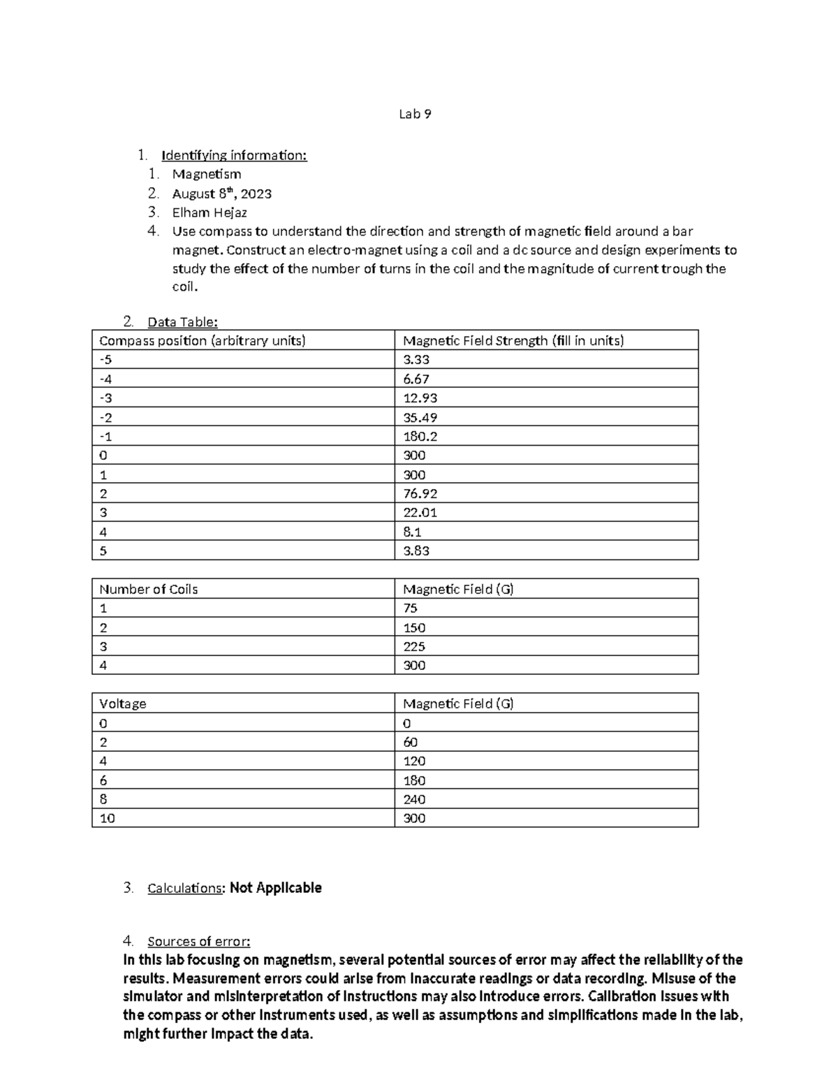 lab report magnetism assignment