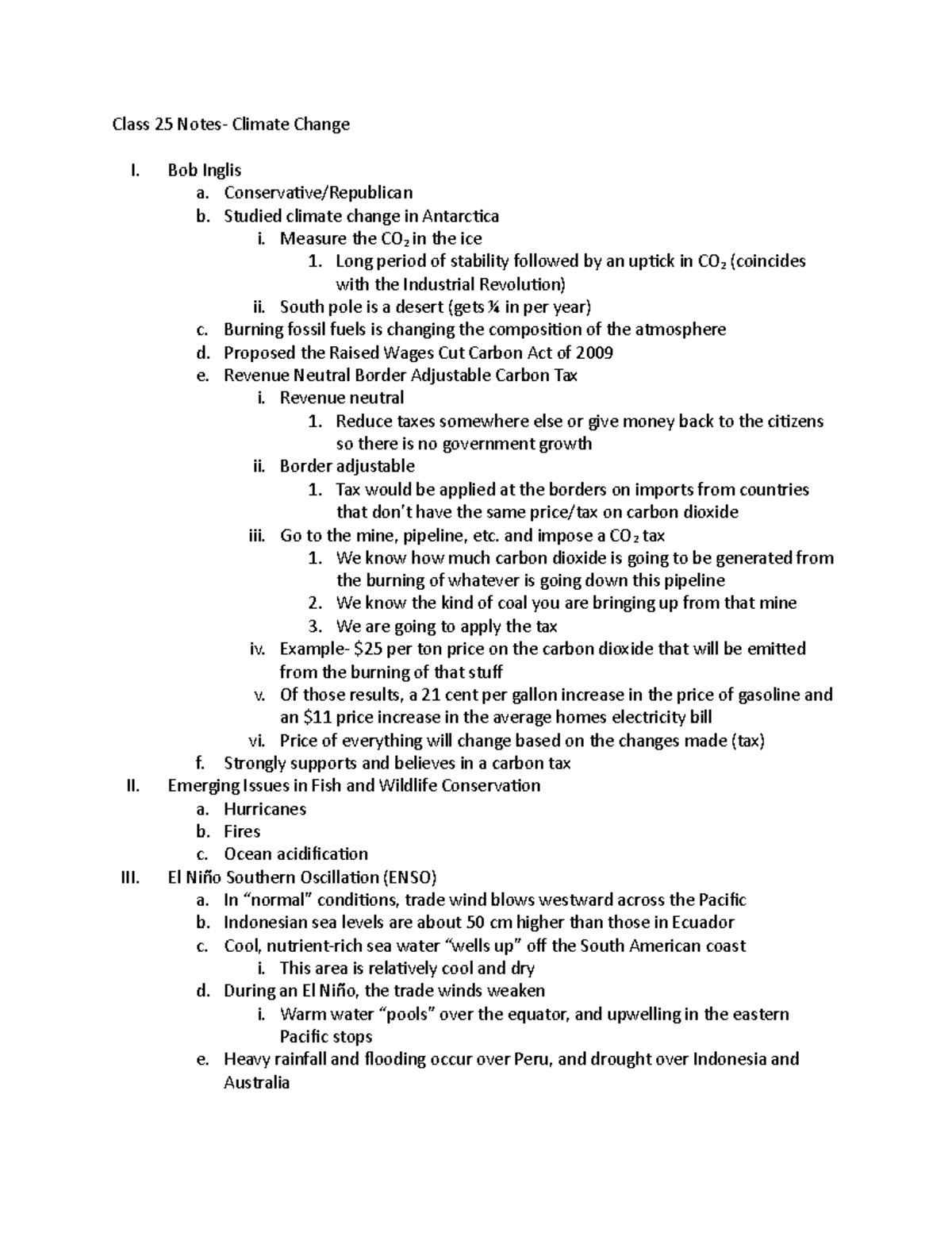 FIW2114- Class 25 Notes - Class 25 Notes- Climate Change I. Bob Inglis ...