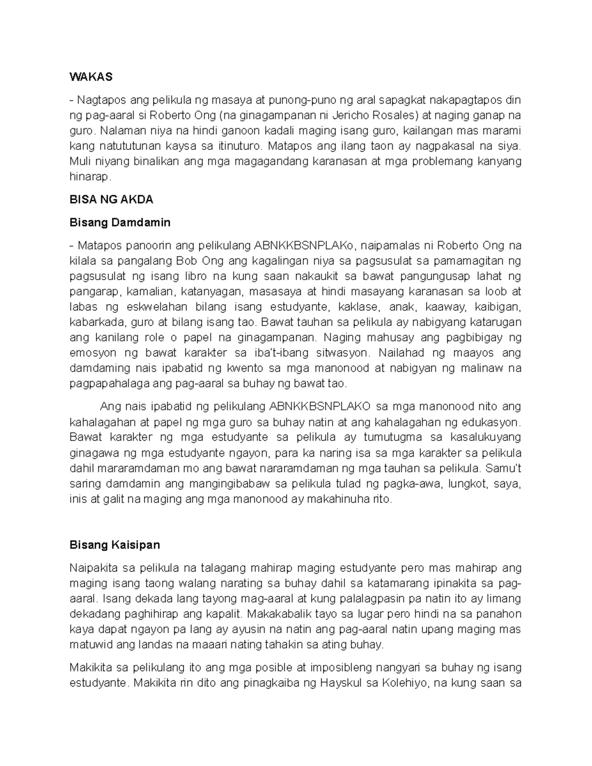 Wakas AT BISA NG AKDA Great lecture for an essay and for the