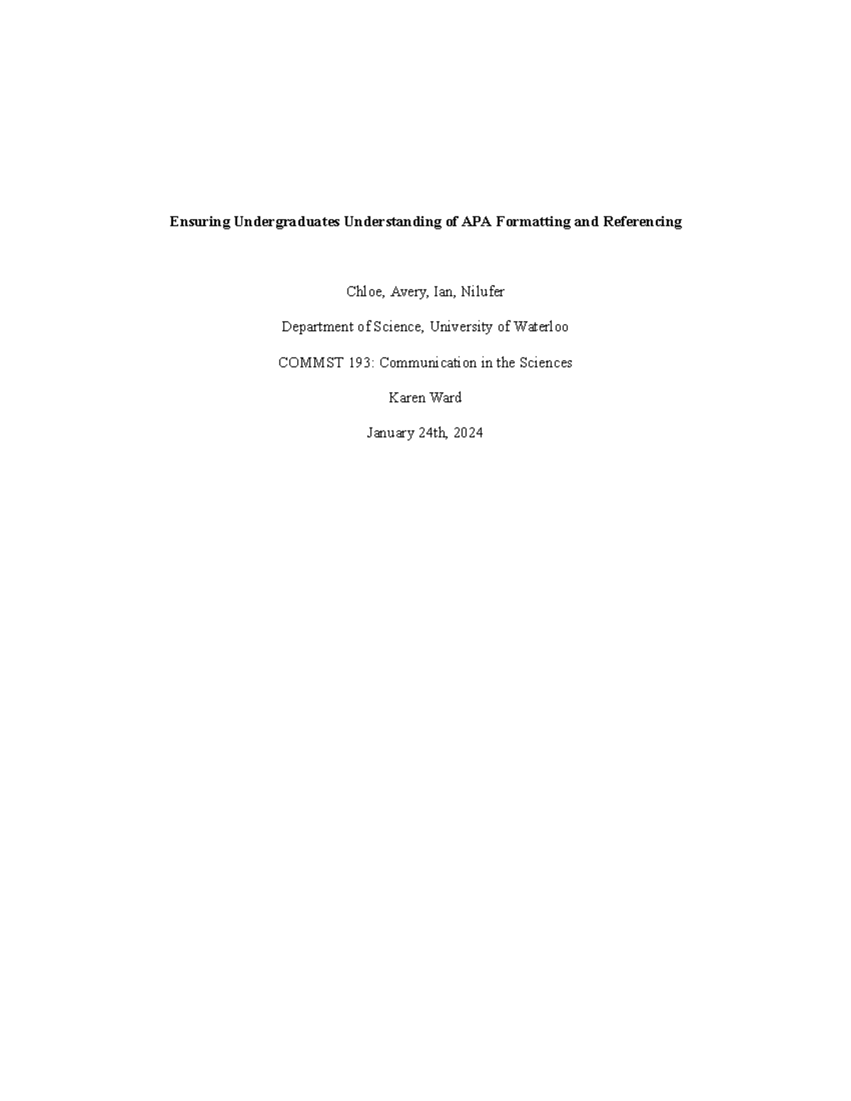 APA group work Ensuring Undergraduates Understanding of APA