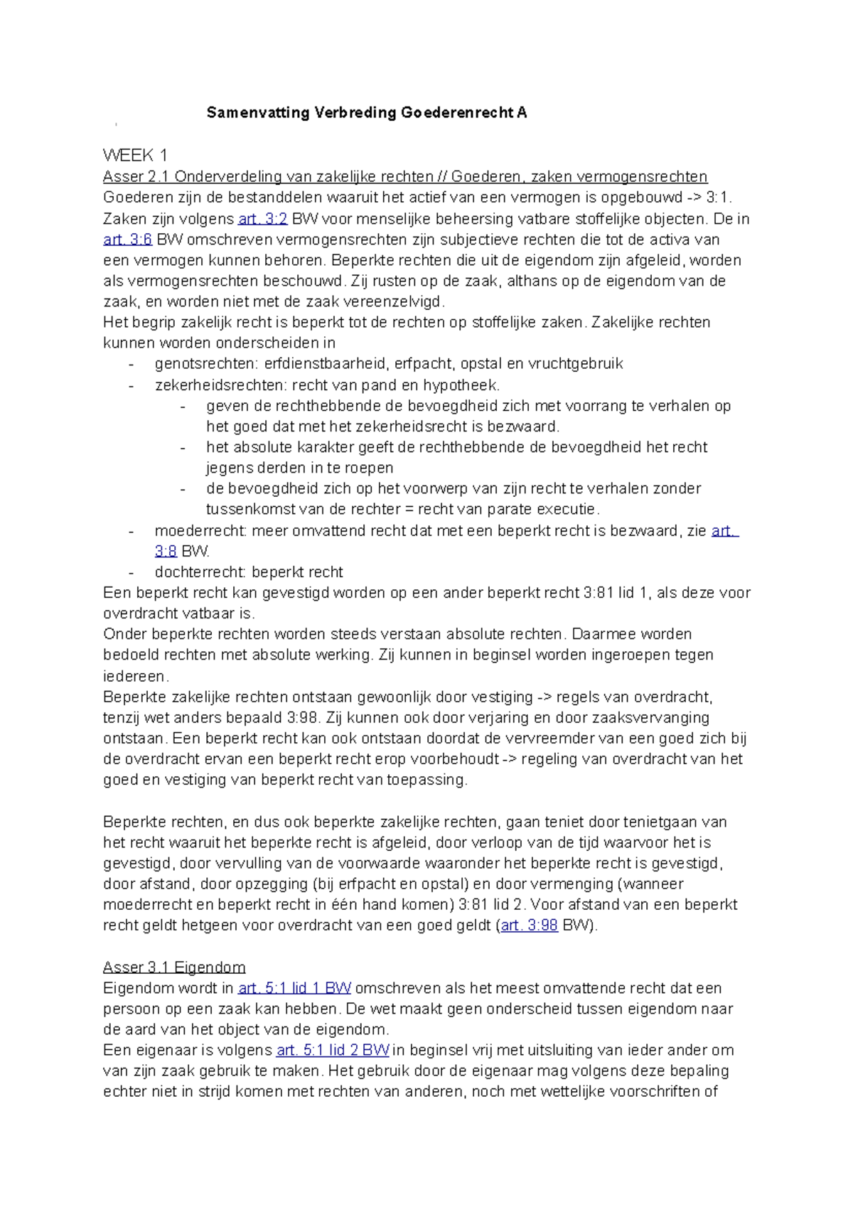 Verbreding Goederenrecht Samenvatting - Samenvatting Verbreding ...