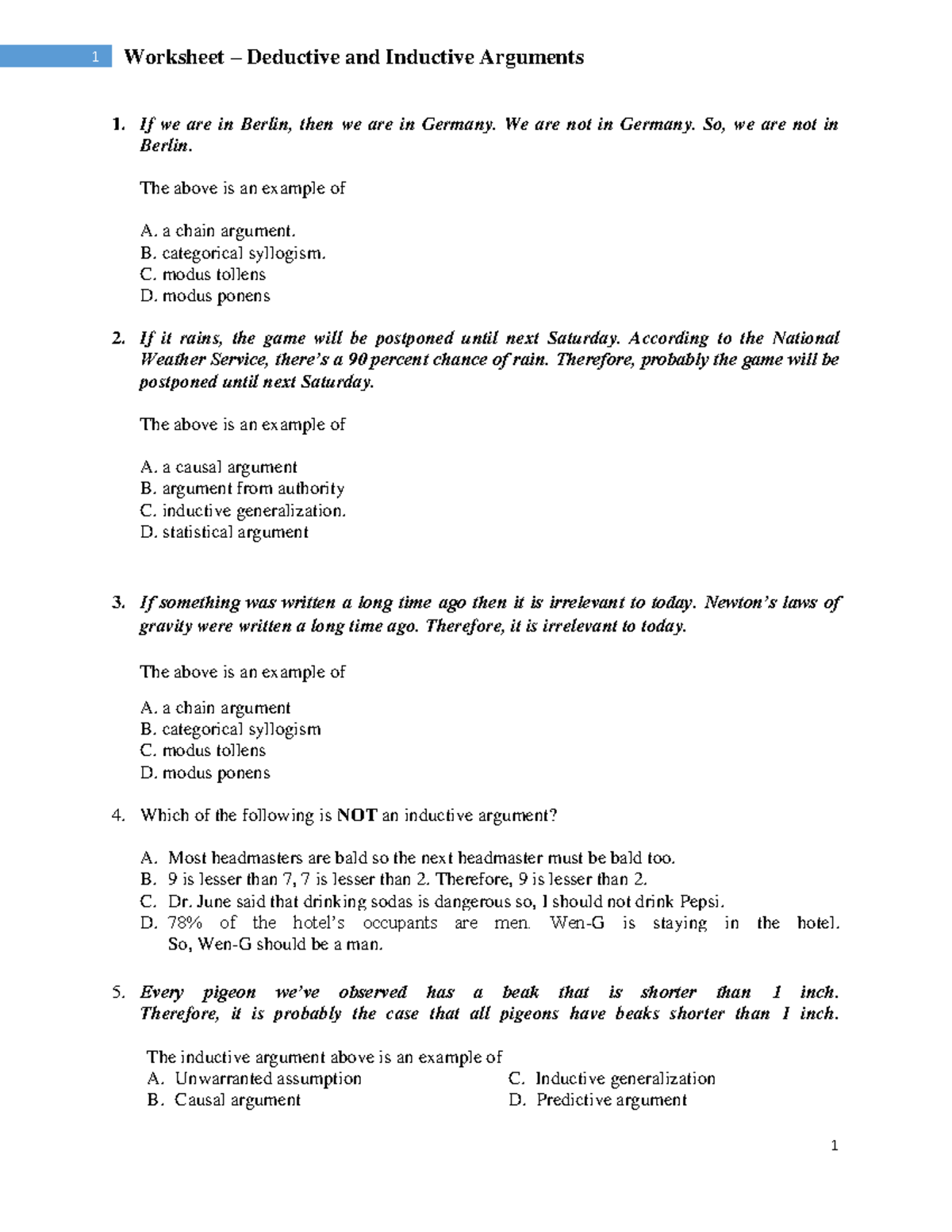 Lecture 6 Worksheet Student - 1. If we are in Berlin, then we are in ...