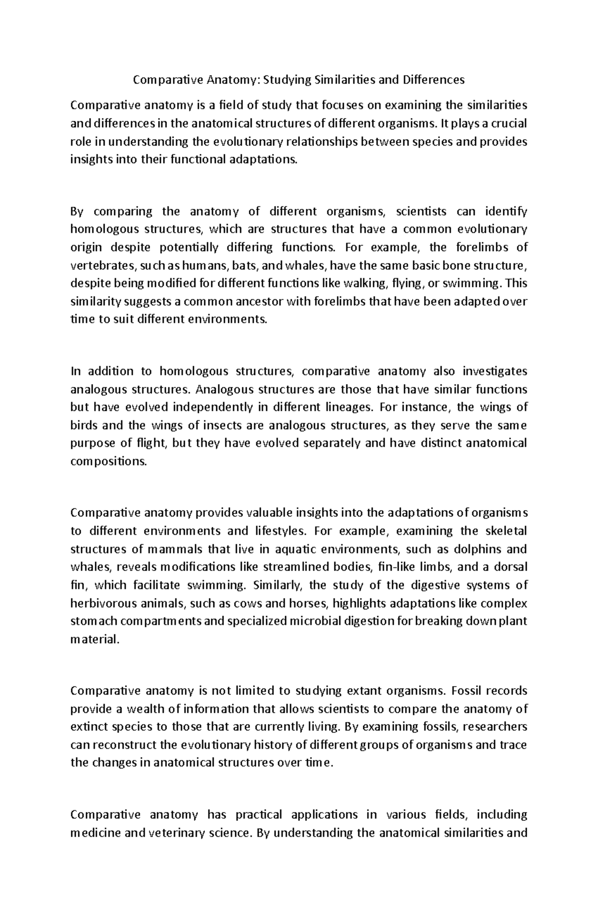 Comparative Anatomy learning Comparative Anatomy Studying