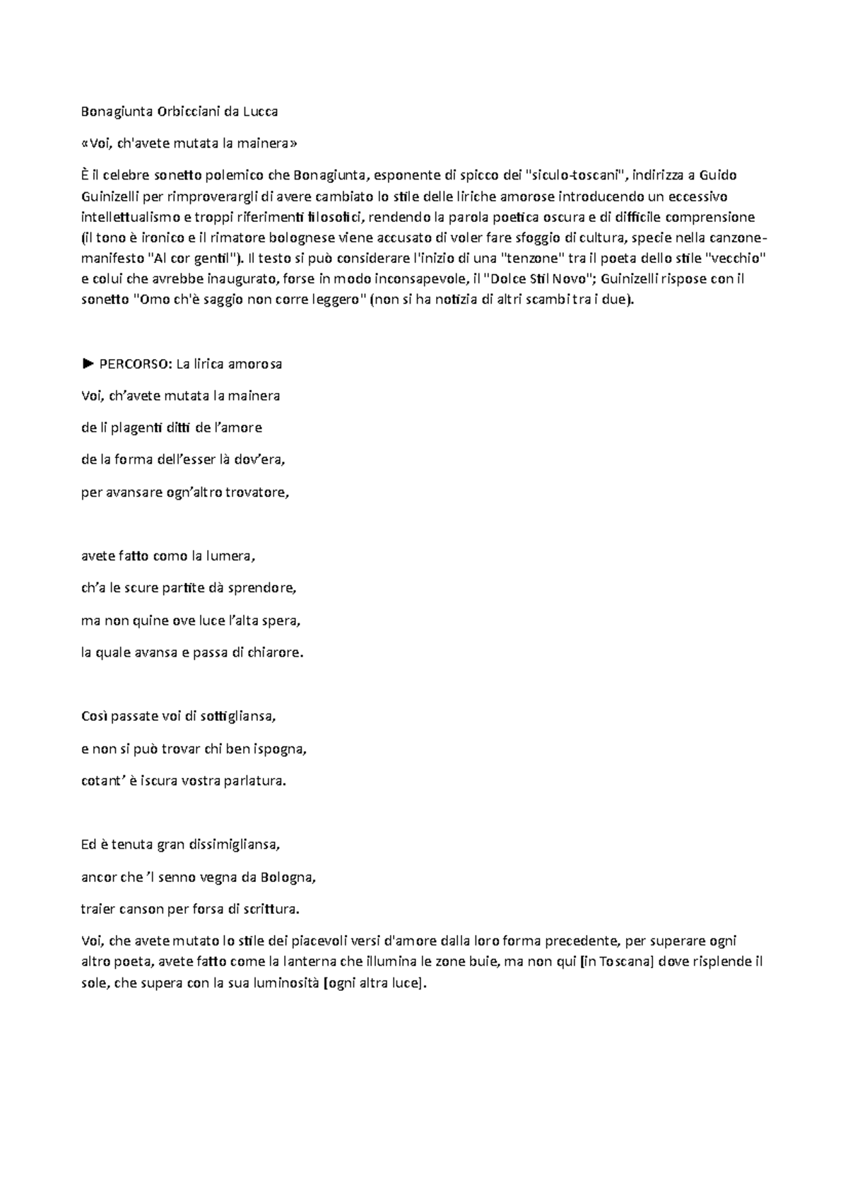 Bonagiunta Orbicciani da Lucca voi chavete mutato la mainera