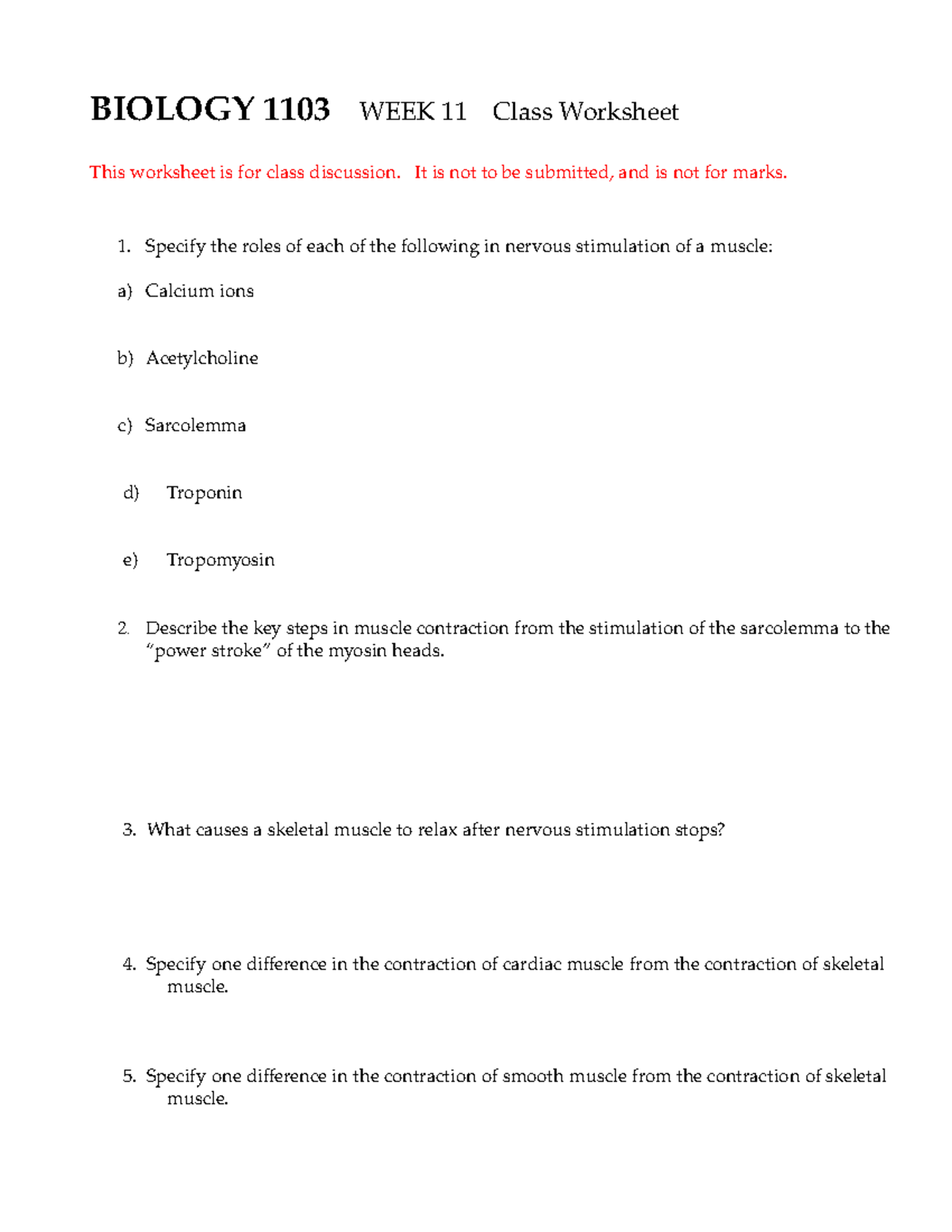 1103 In Class Worksheet Week11 - BIOLOGY 1103 WEEK 11 Class Worksheet ...