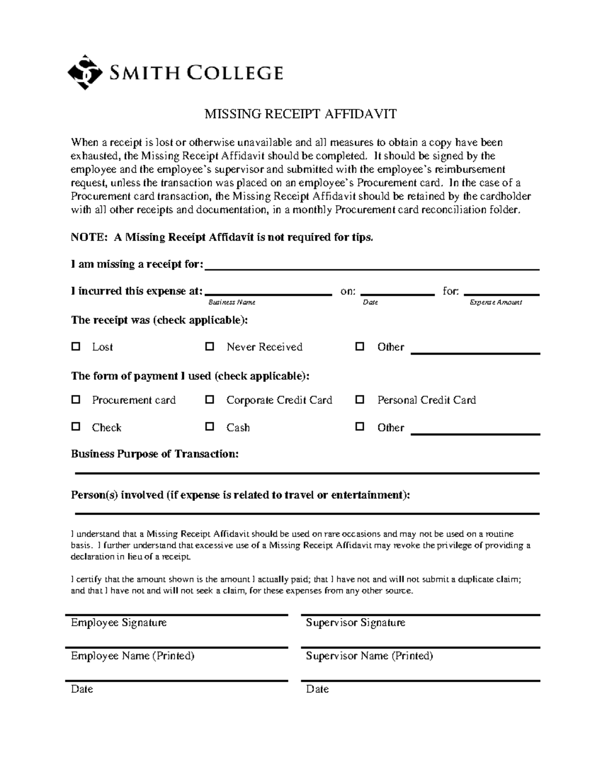 Missing-Receipt-Affidavit - MISSING RECEIPT AFFIDAVIT When a receipt is ...